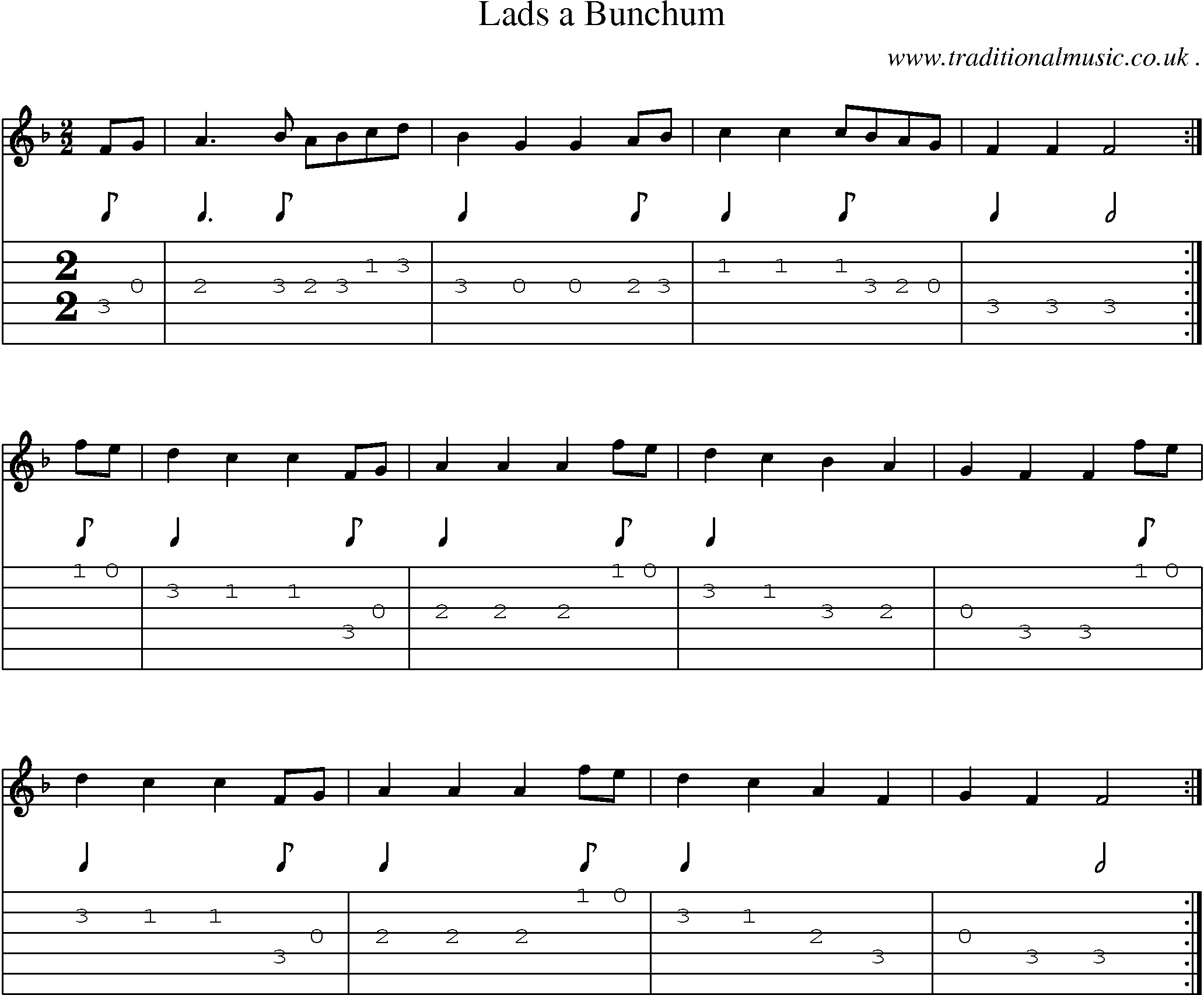 Sheet-Music and Guitar Tabs for Lads A Bunchum