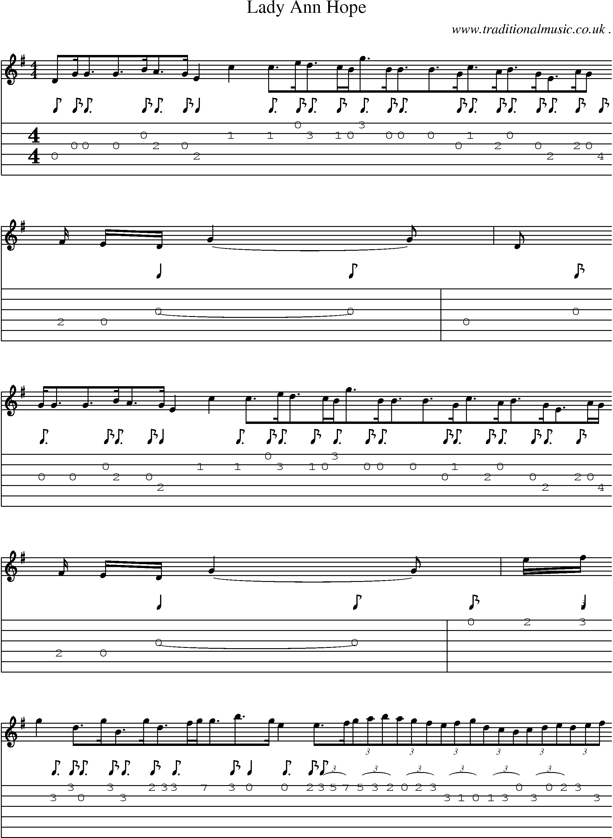 Sheet-Music and Guitar Tabs for Lady Ann Hope