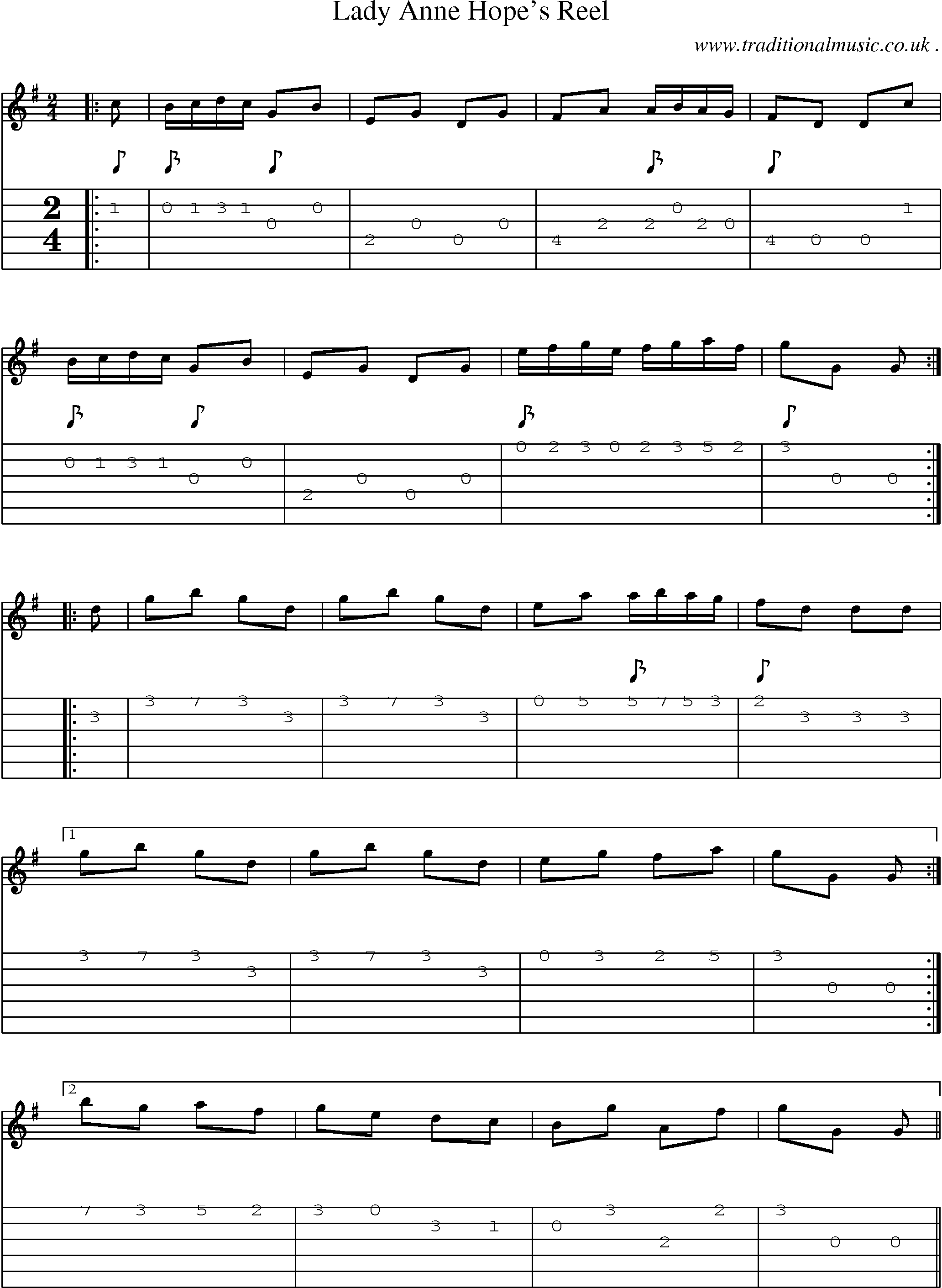 Sheet-Music and Guitar Tabs for Lady Anne Hopes Reel