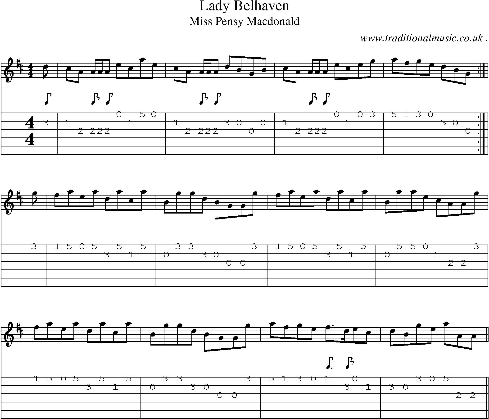 Sheet-Music and Guitar Tabs for Lady Belhaven