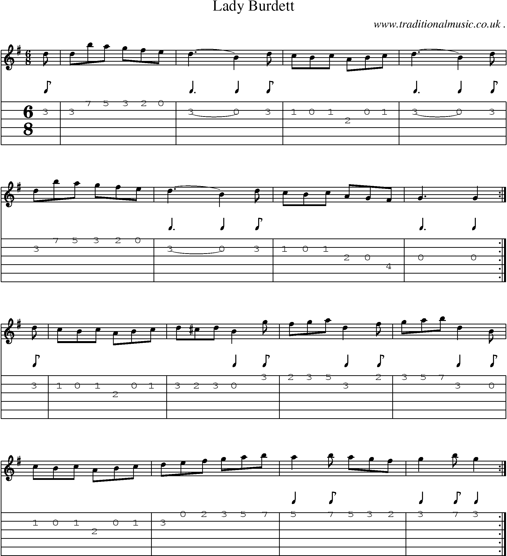 Sheet-Music and Guitar Tabs for Lady Burdett