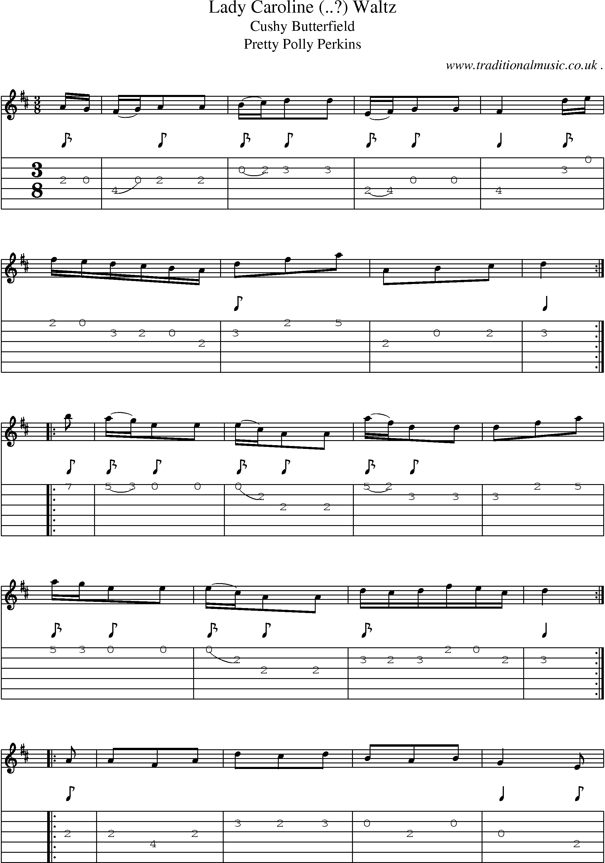 Sheet-Music and Guitar Tabs for Lady Caroline  Waltz