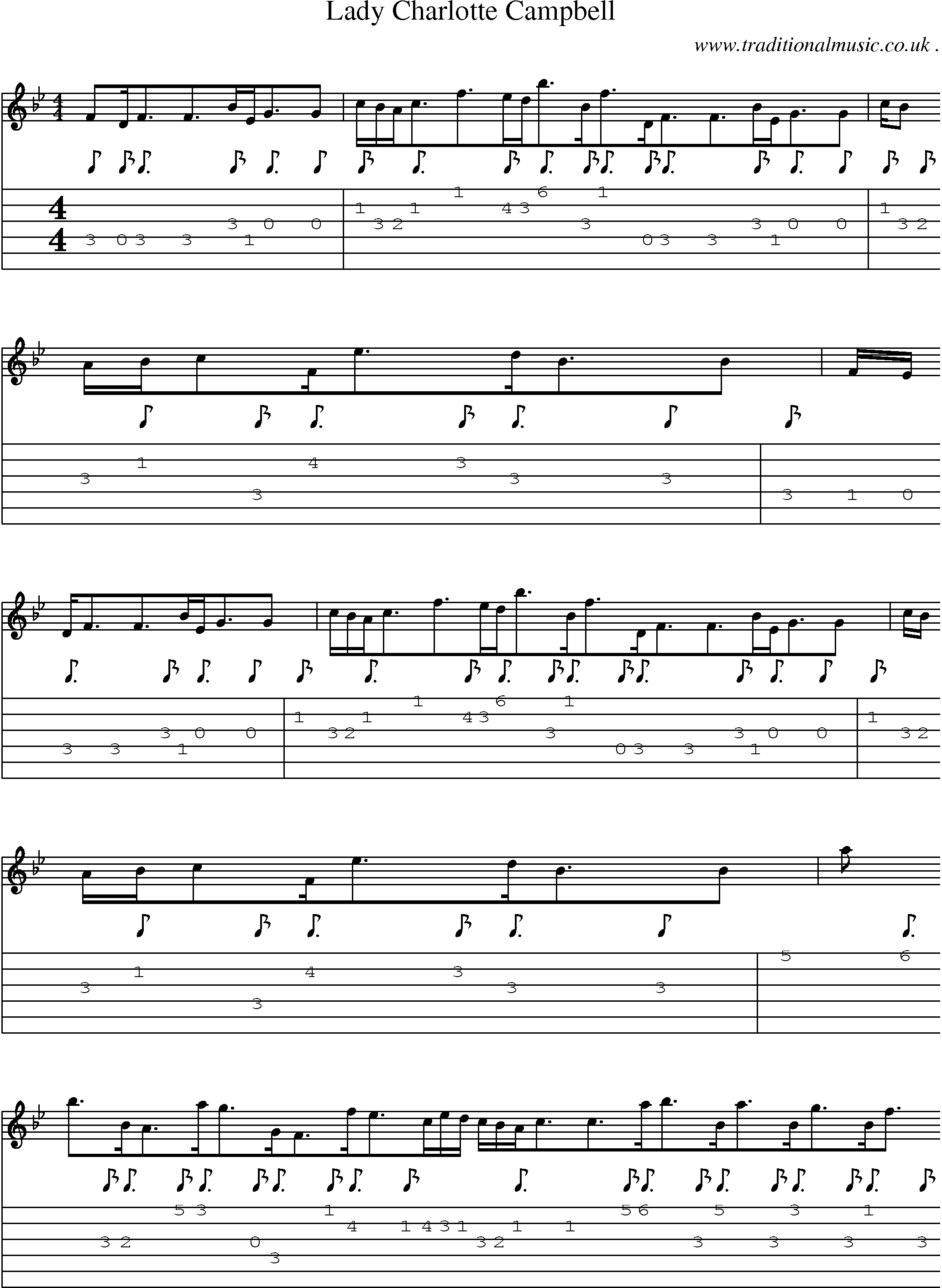 Sheet-Music and Guitar Tabs for Lady Charlotte Campbell