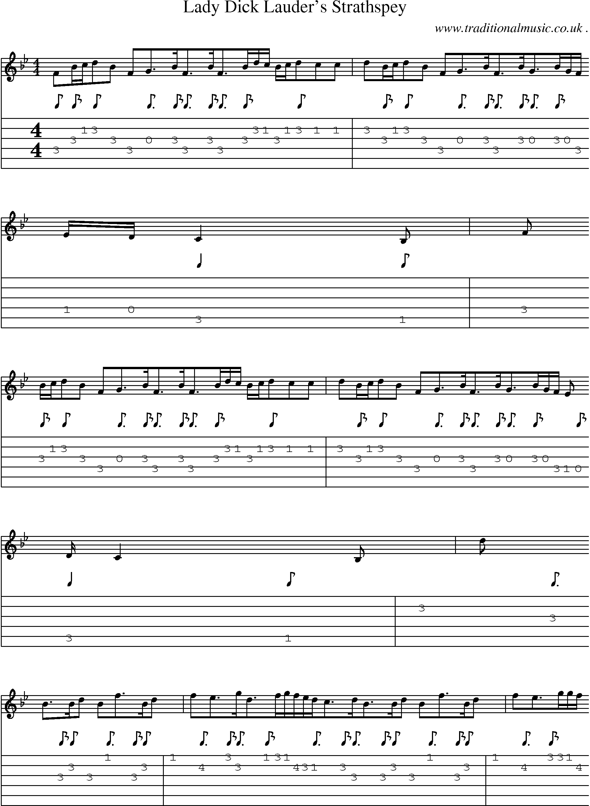 Sheet-Music and Guitar Tabs for Lady Dick Lauders Strathspey