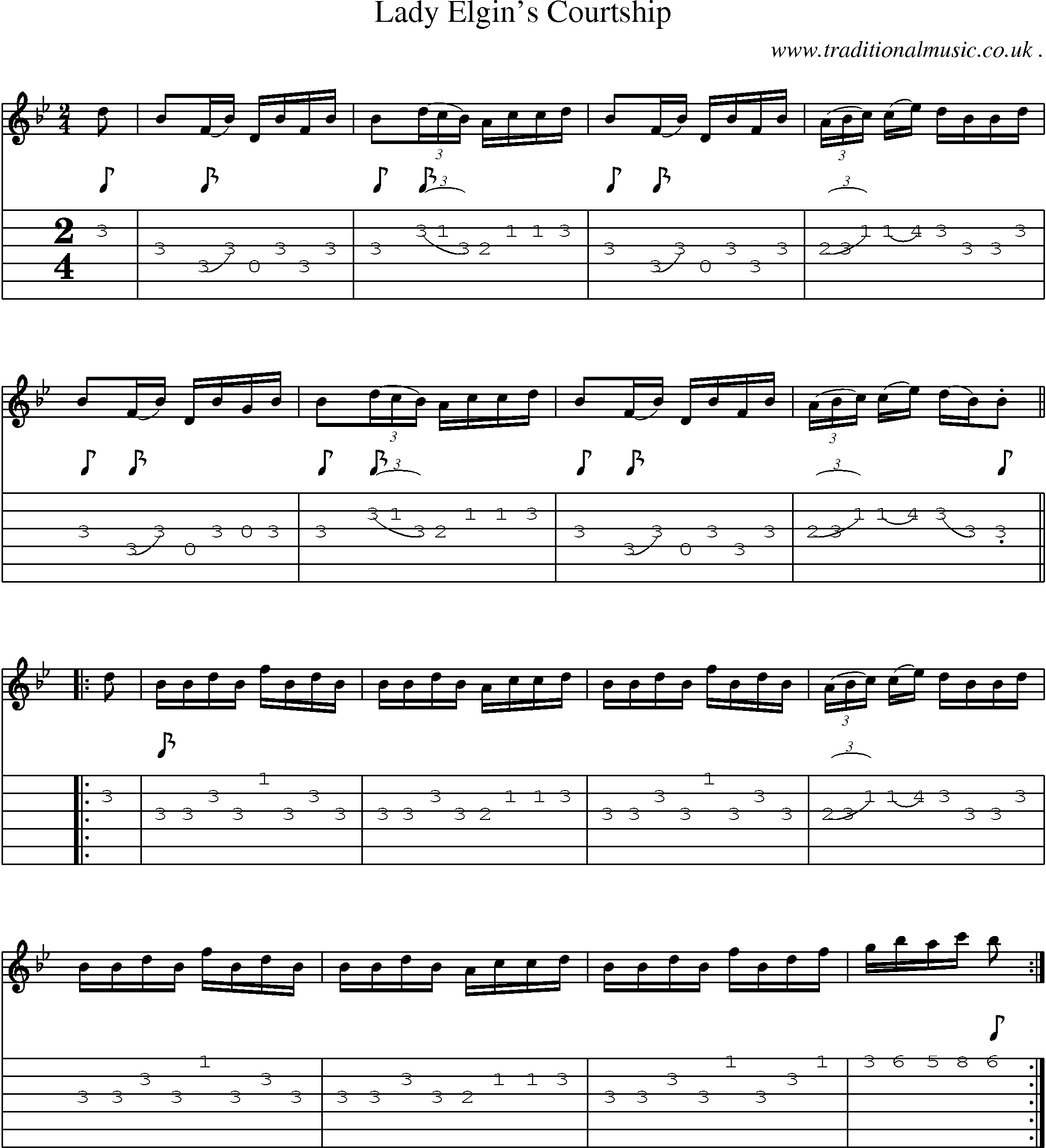 Sheet-Music and Guitar Tabs for Lady Elgins Courtship