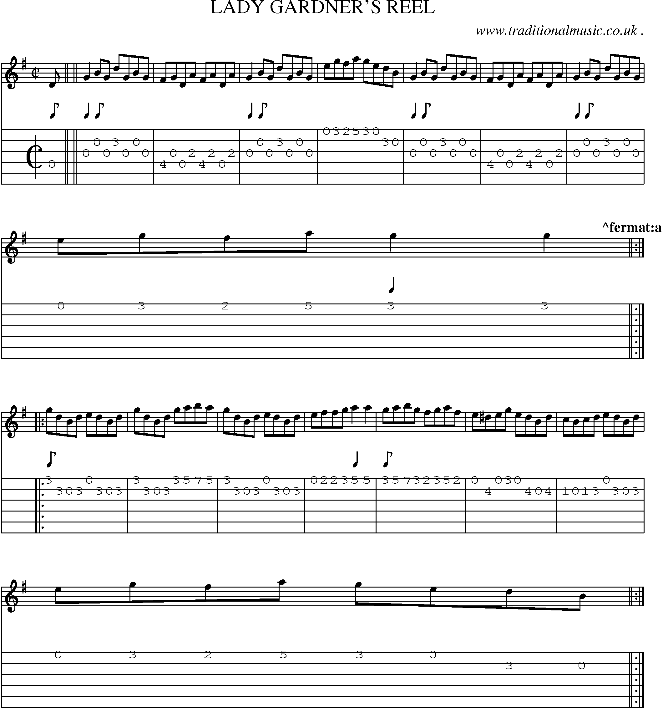 Sheet-Music and Guitar Tabs for Lady Gardners Reel