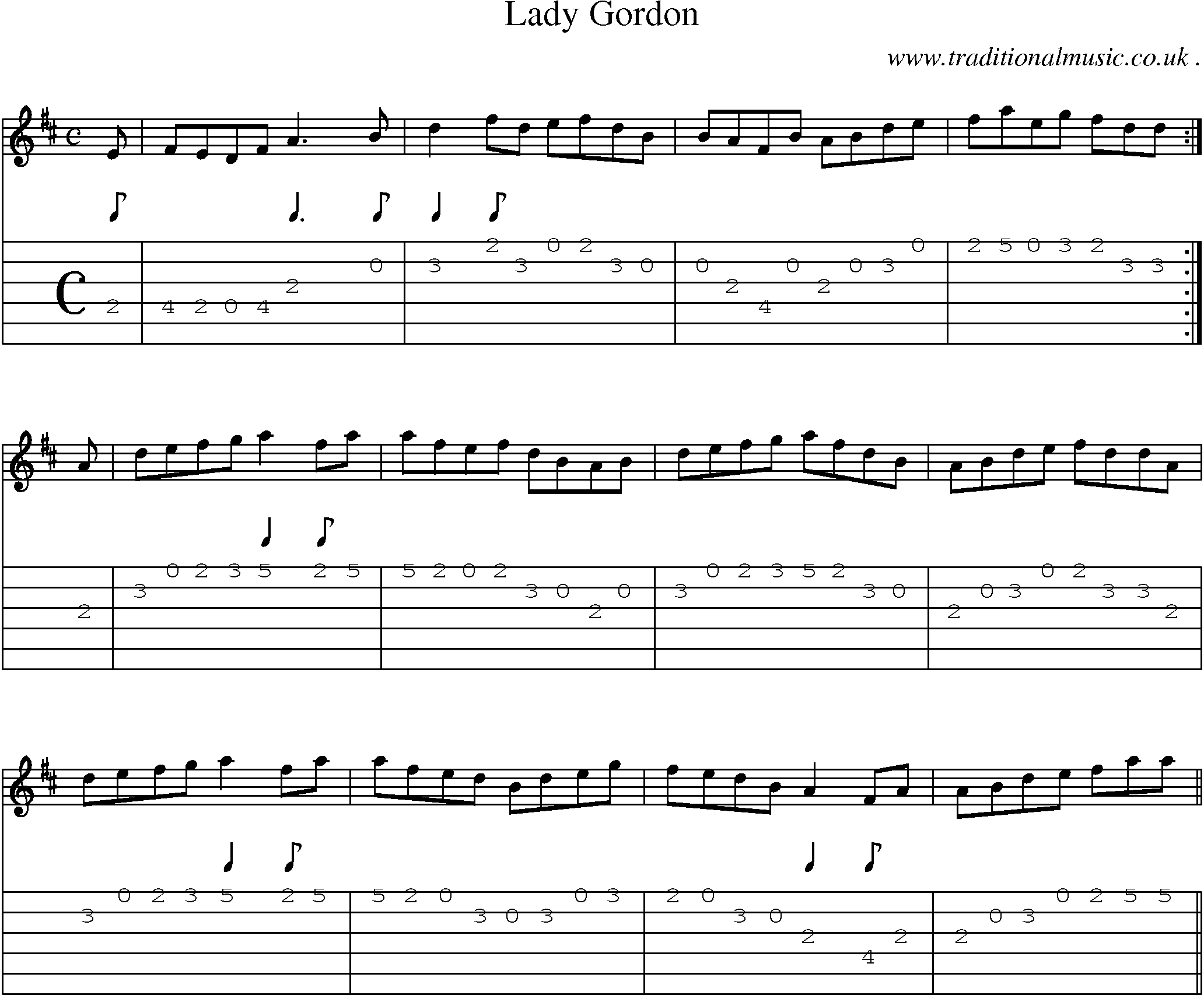 Sheet-Music and Guitar Tabs for Lady Gordon