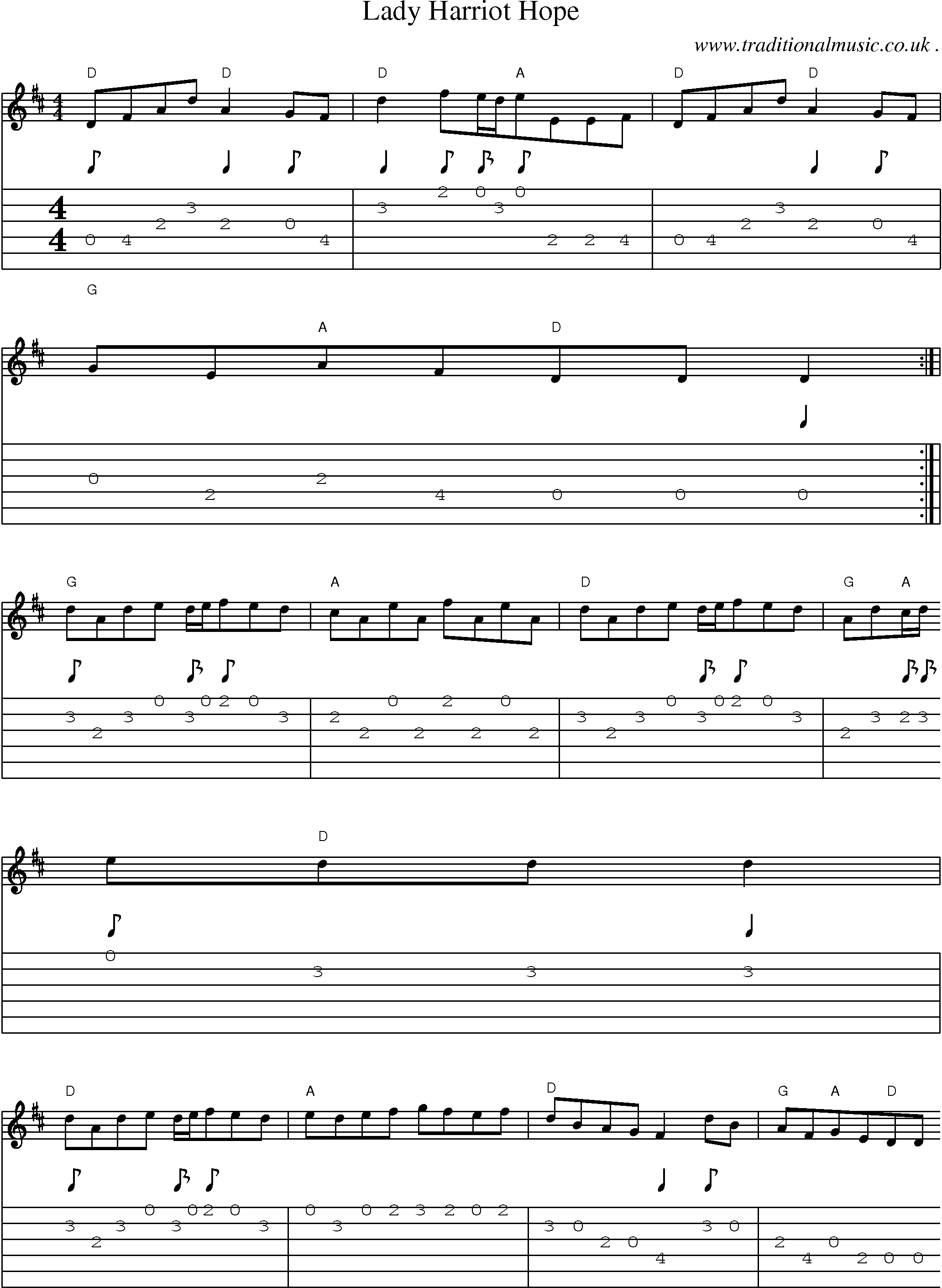 Sheet-Music and Guitar Tabs for Lady Harriot Hope