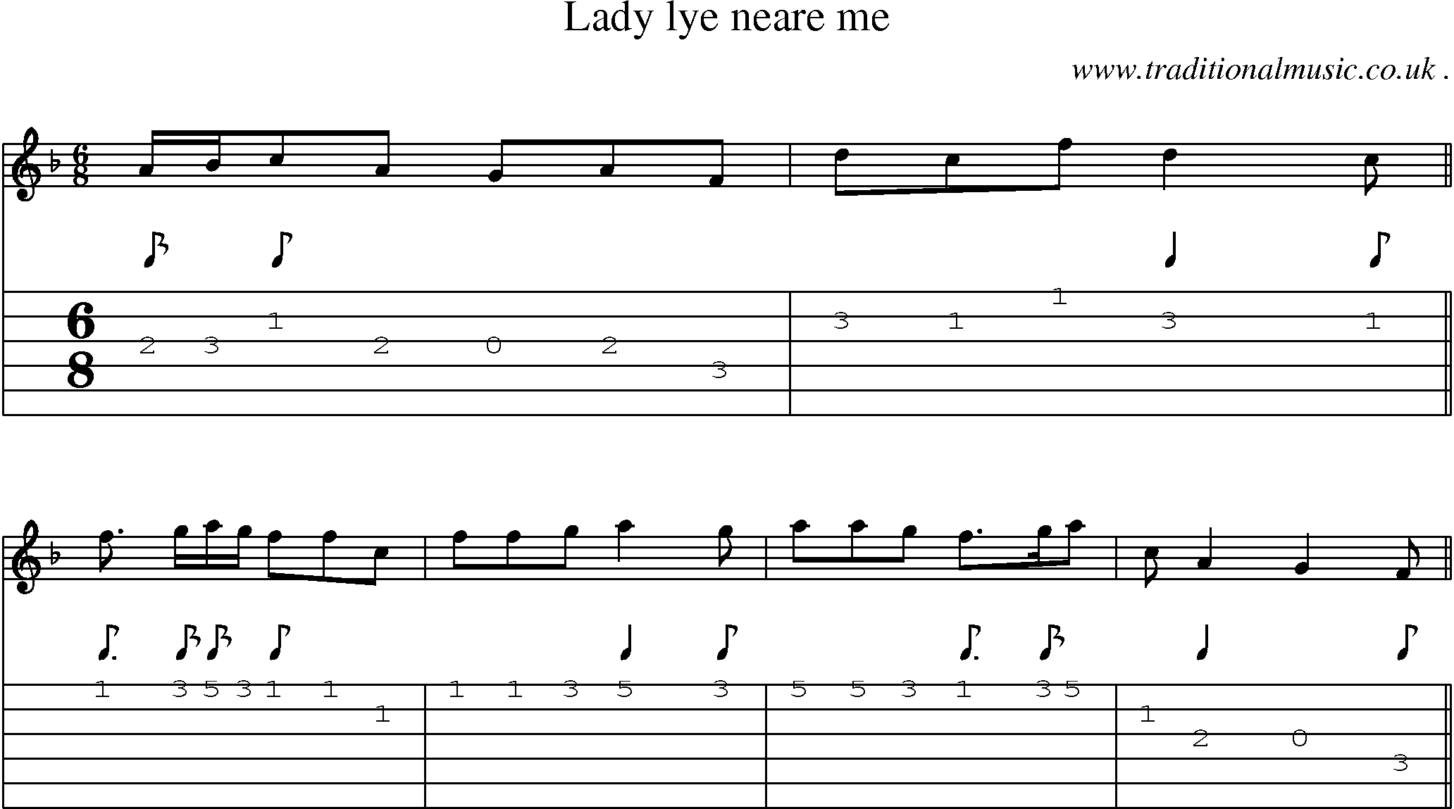 Sheet-Music and Guitar Tabs for Lady Lye Neare Me