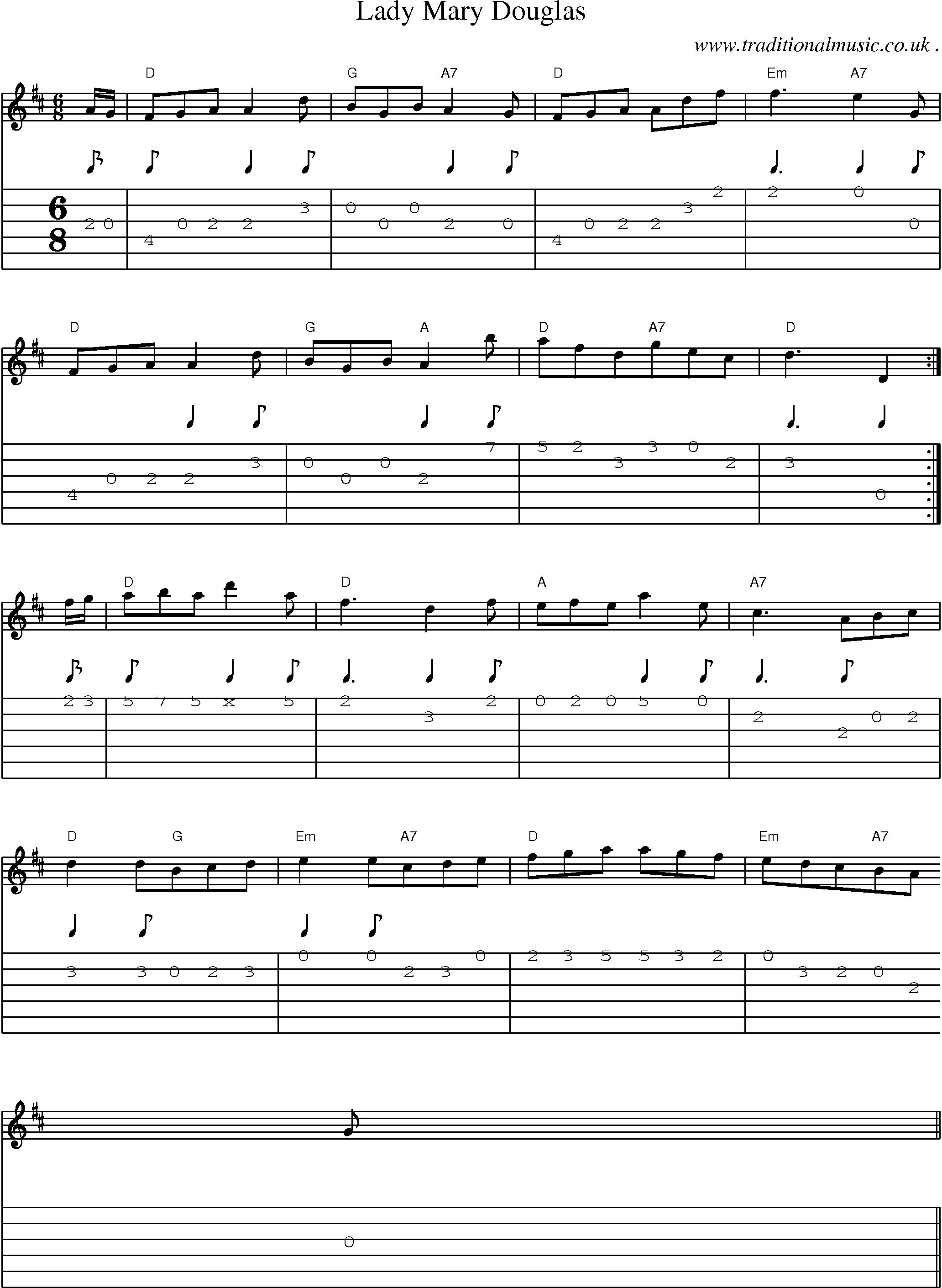 Sheet-Music and Guitar Tabs for Lady Mary Douglas