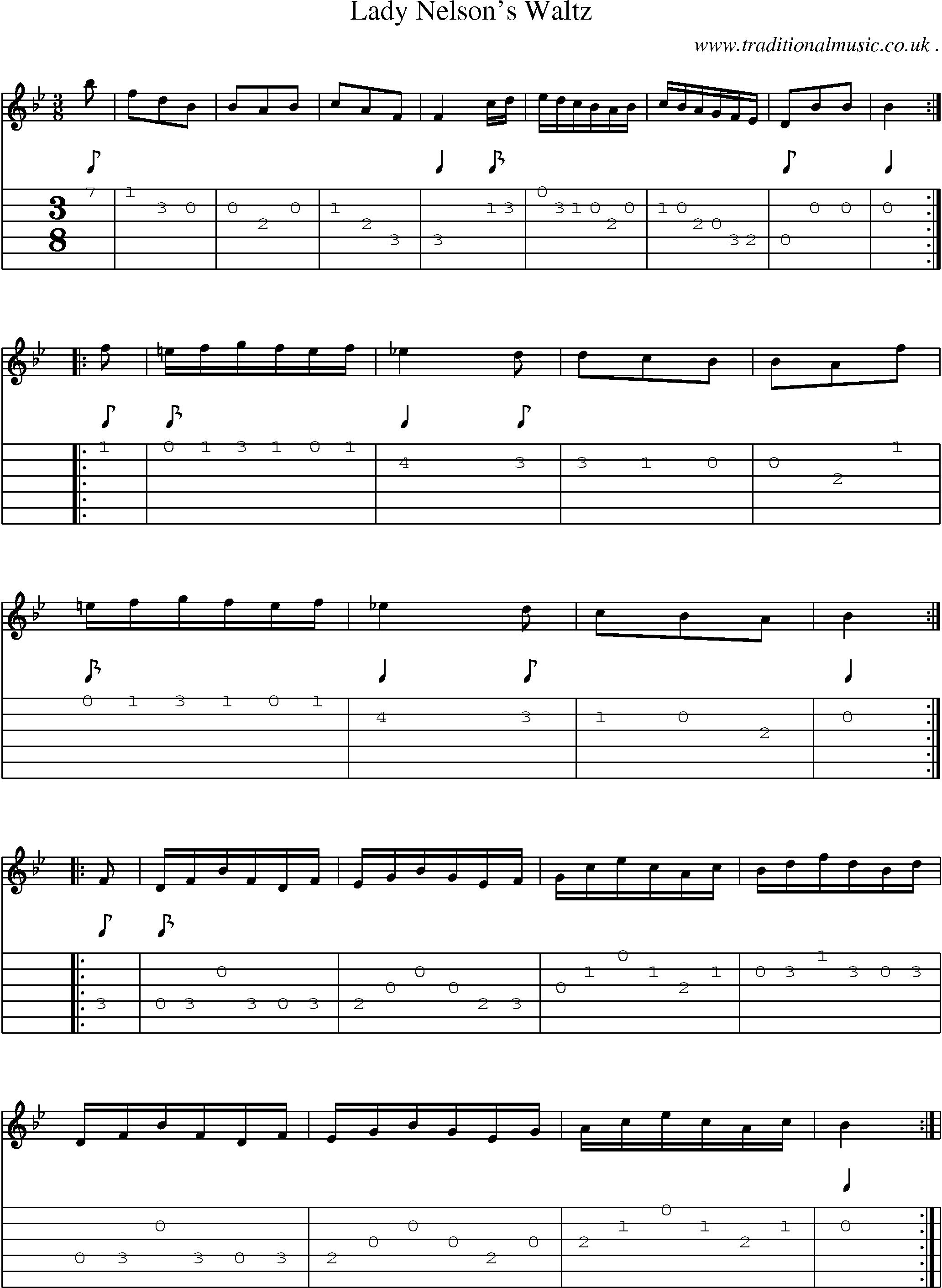 Sheet-Music and Guitar Tabs for Lady Nelsons Waltz