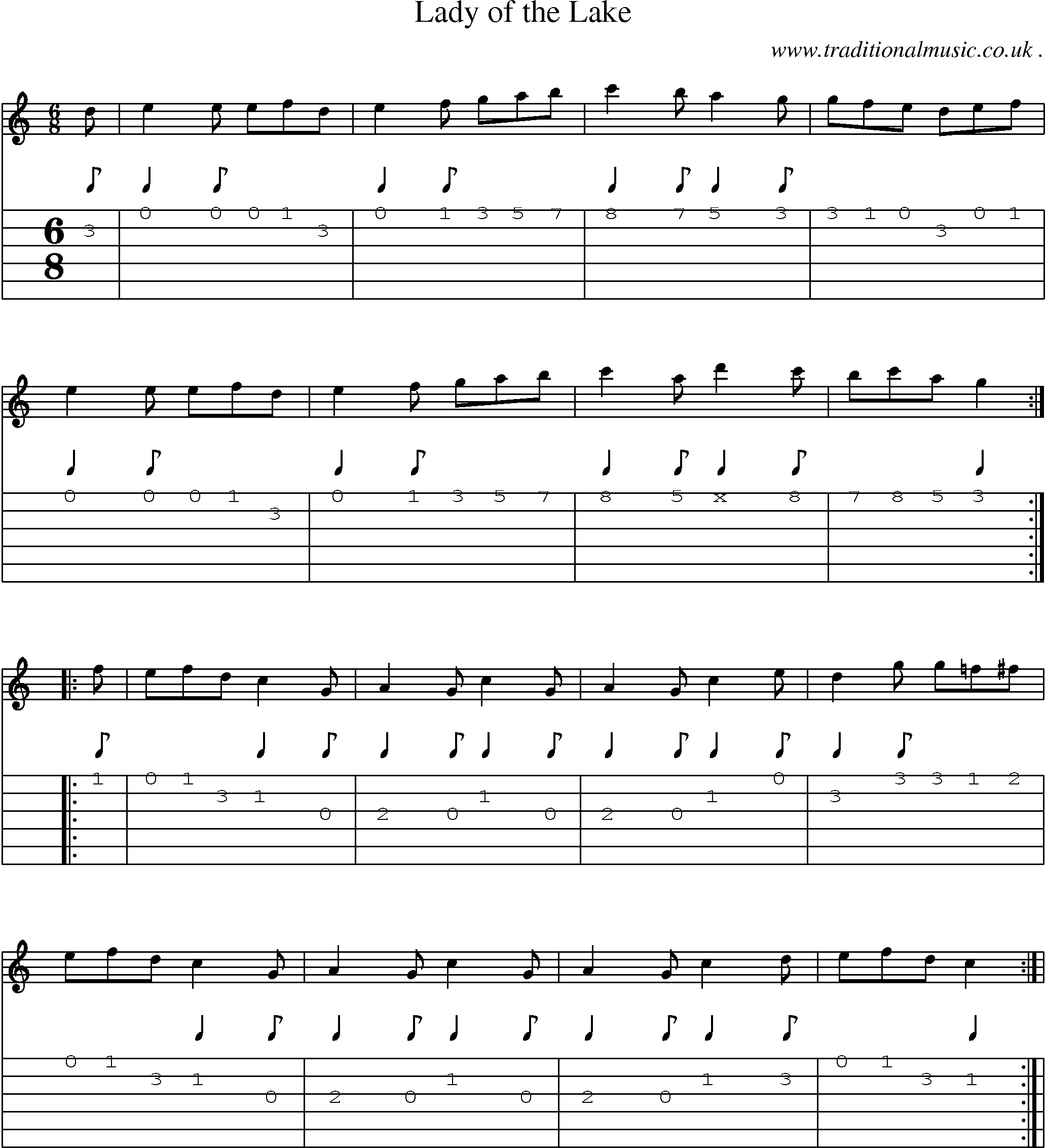 Sheet-Music and Guitar Tabs for Lady Of The Lake