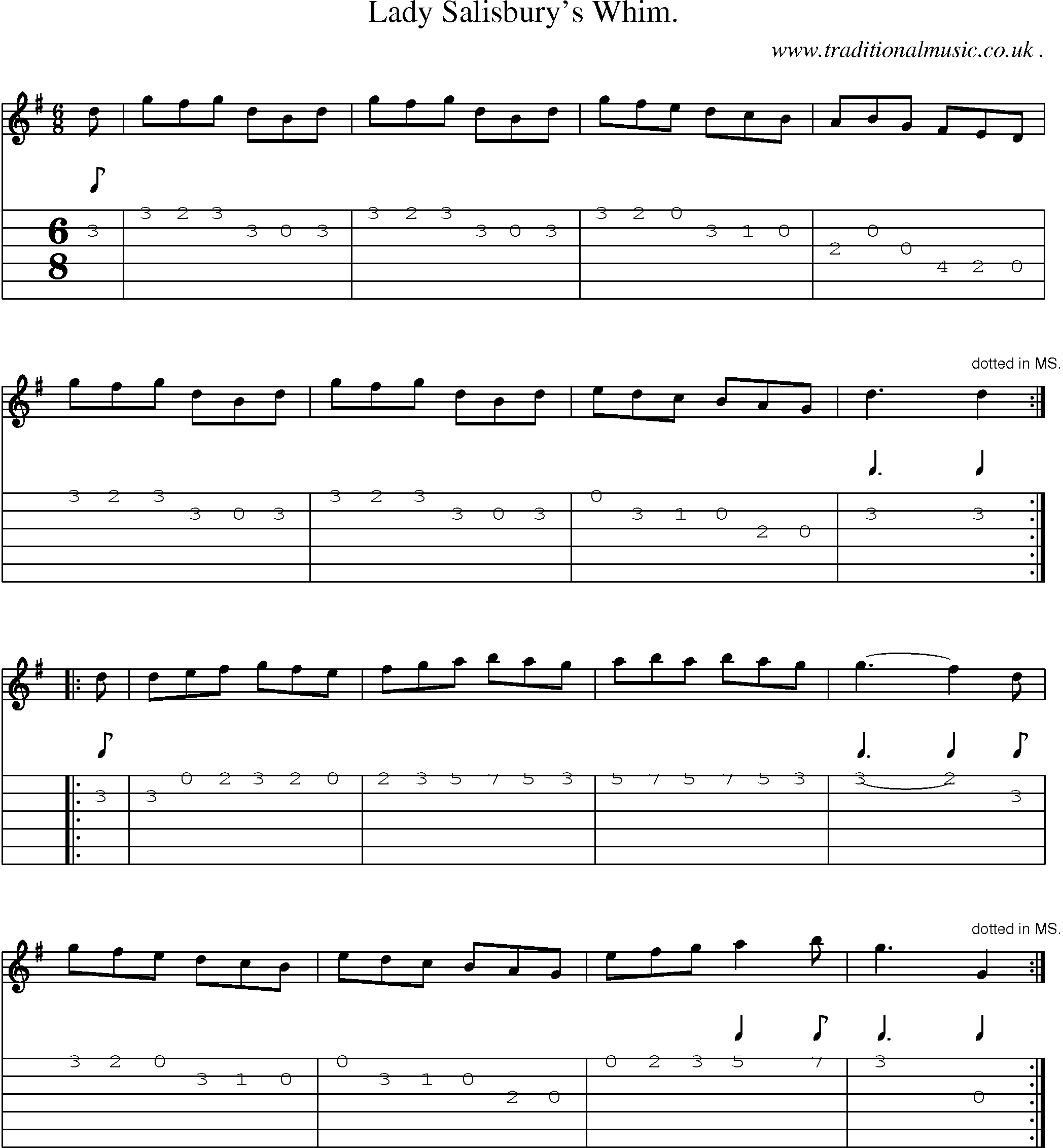 Sheet-Music and Guitar Tabs for Lady Salisburys Whim