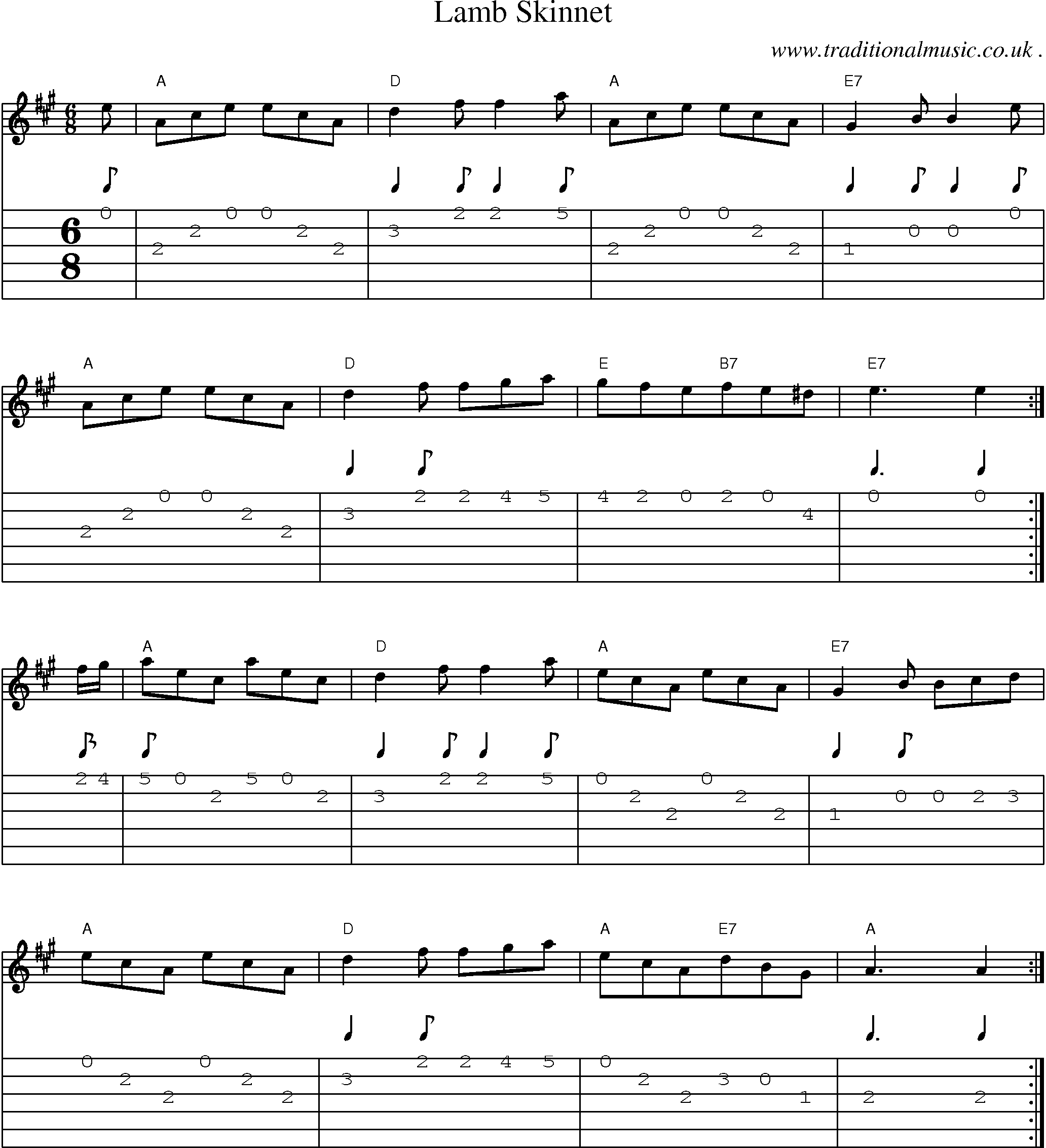 Sheet-Music and Guitar Tabs for Lamb Skinnet