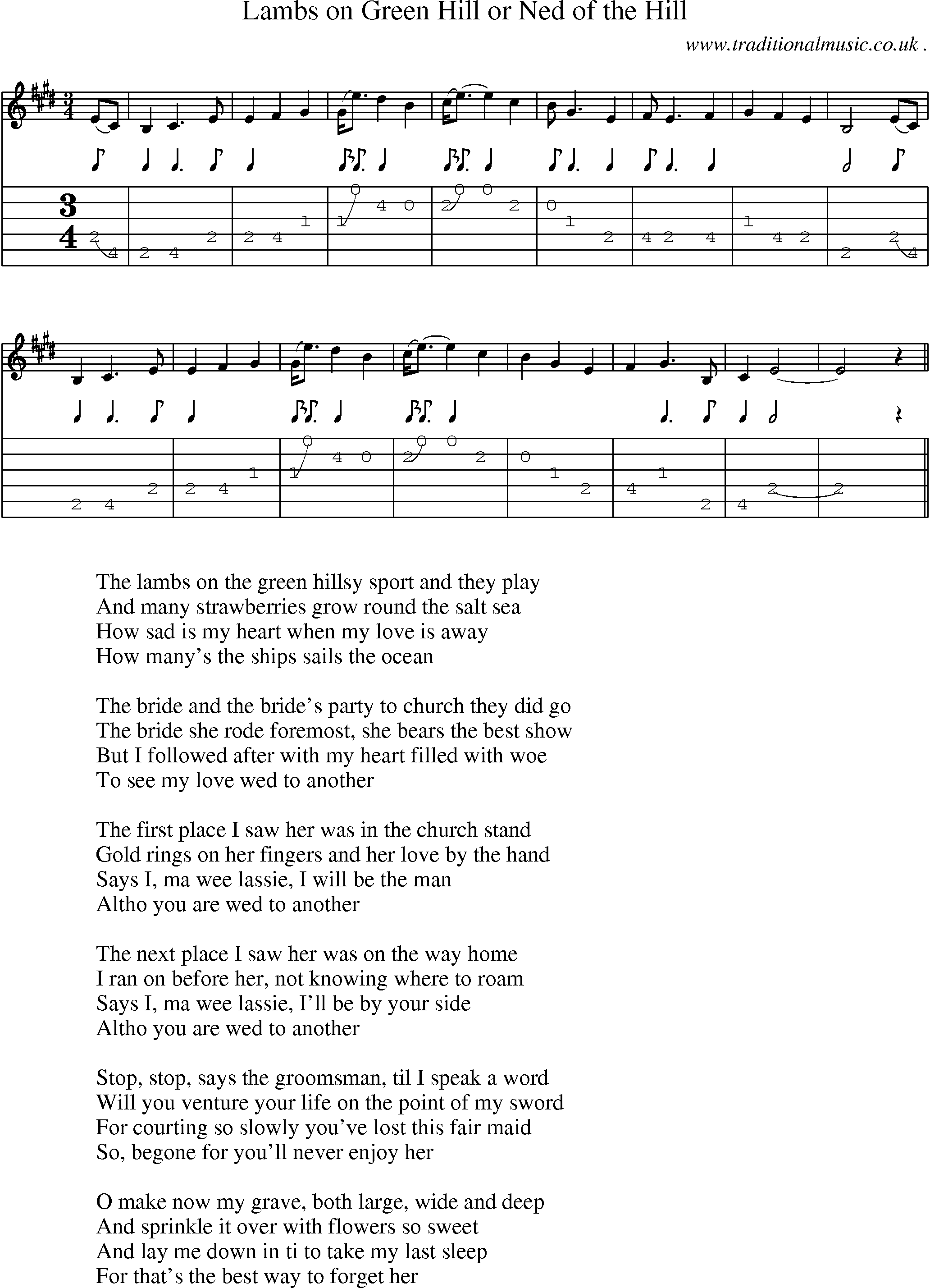 Sheet-Music and Guitar Tabs for Lambs On Green Hill Or Ned Of The Hill