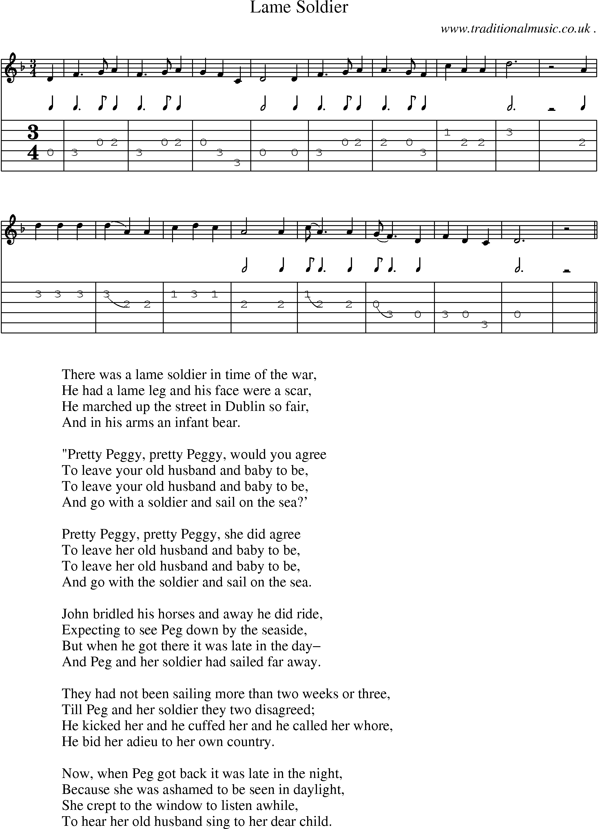 Sheet-Music and Guitar Tabs for Lame Soldier
