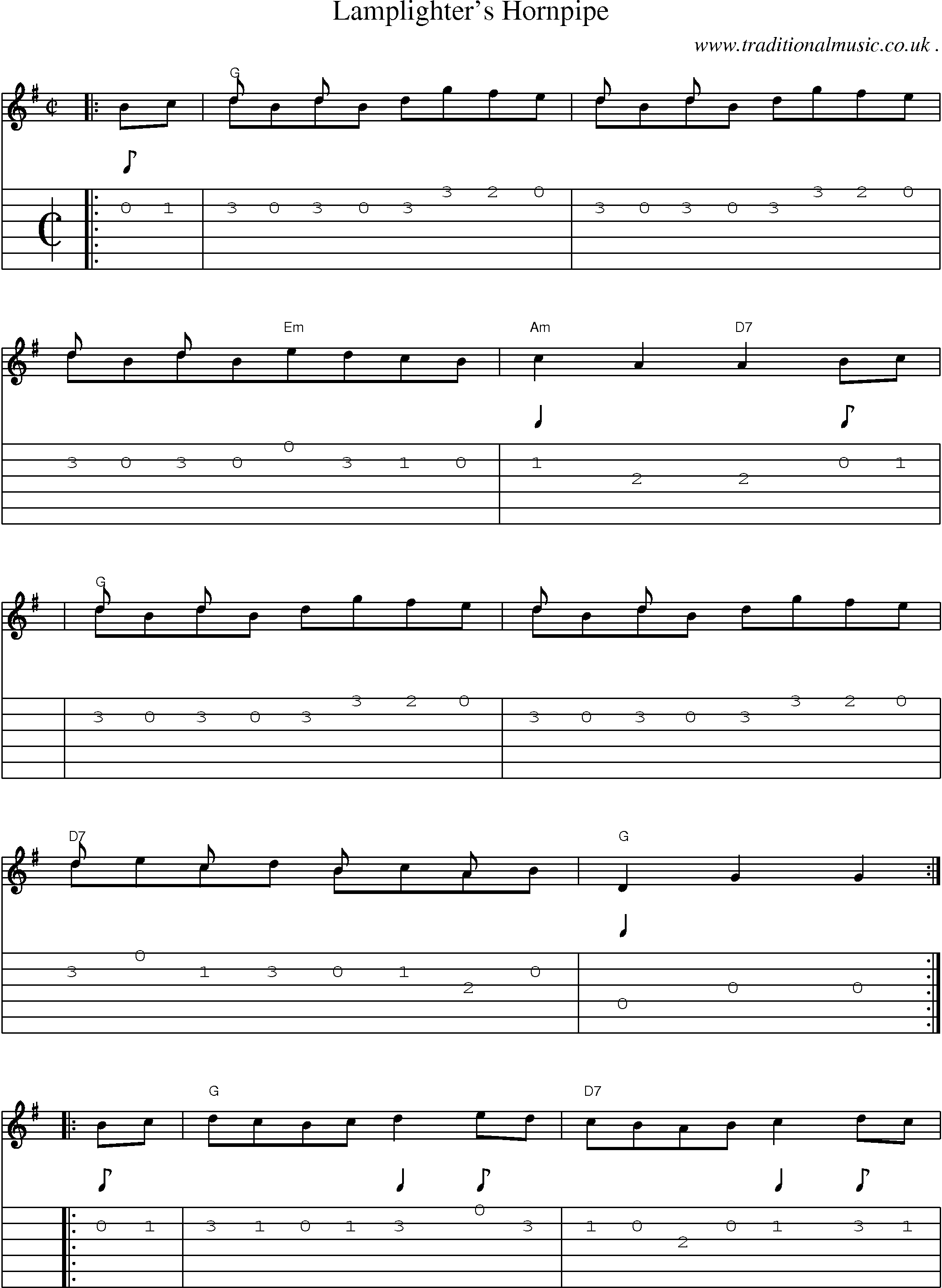 Sheet-Music and Guitar Tabs for Lamplighters Hornpipe
