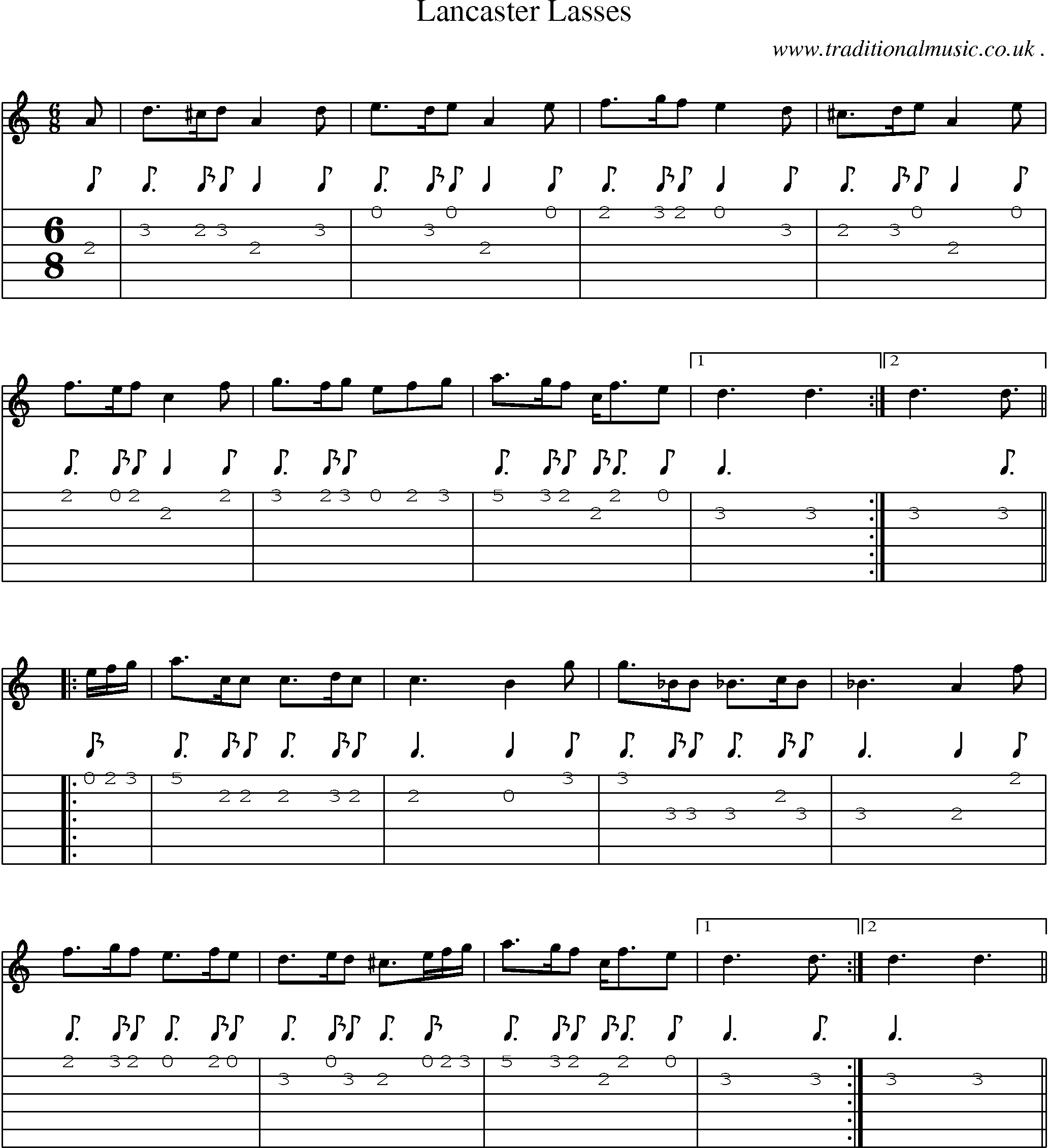 Sheet-Music and Guitar Tabs for Lancaster Lasses