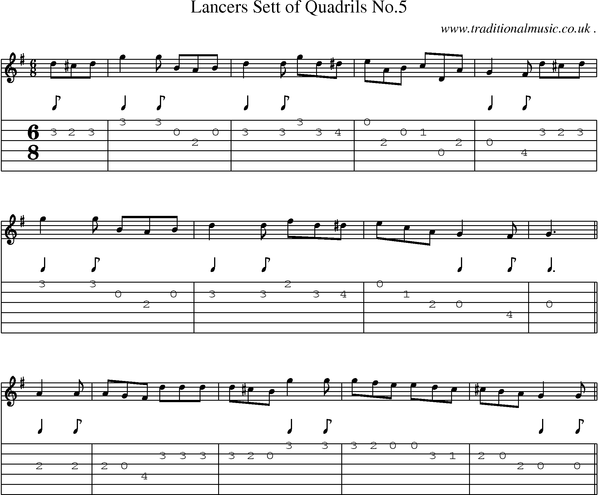 Sheet-Music and Guitar Tabs for Lancers Sett Of Quadrils No5