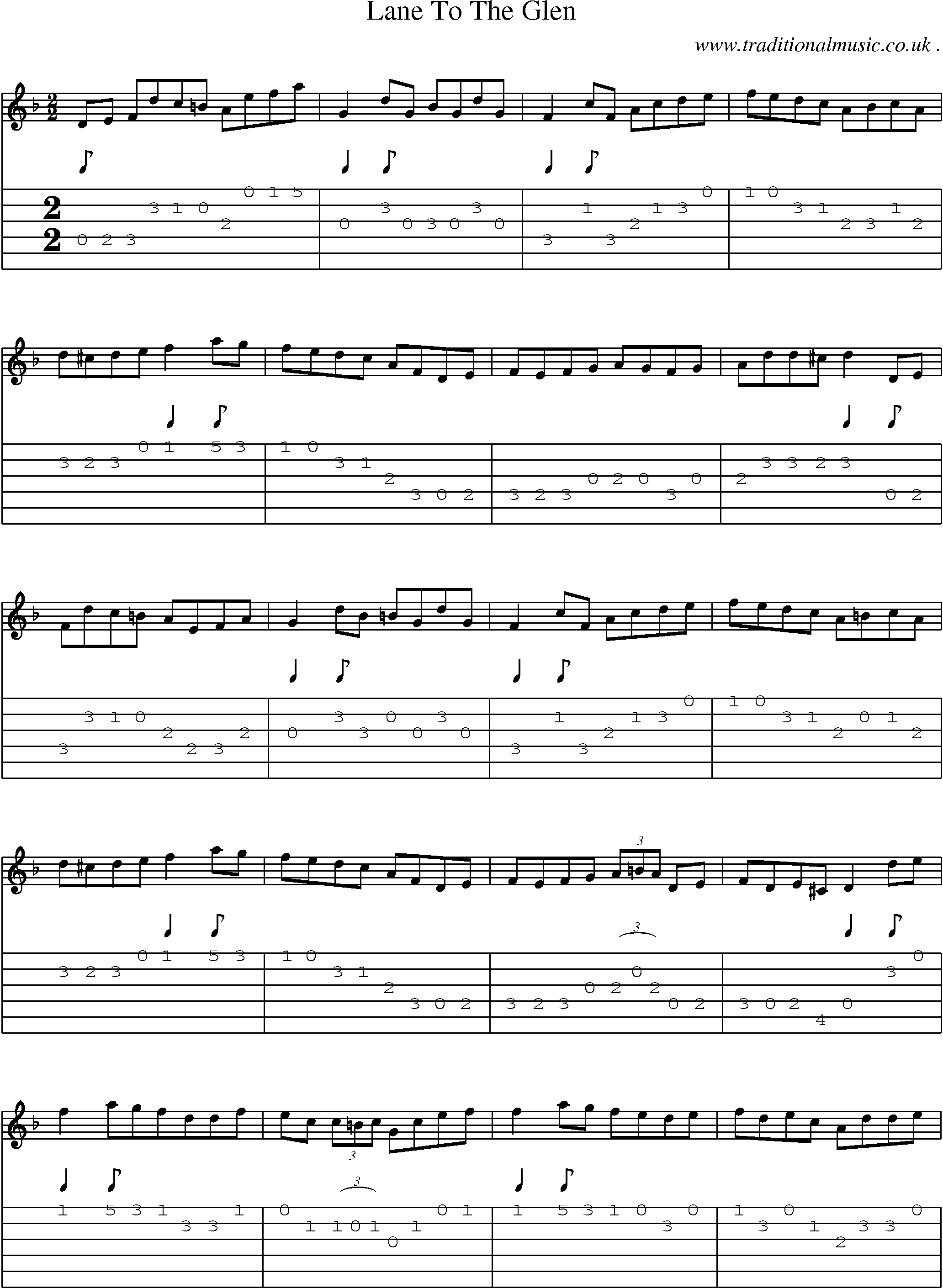 Sheet-Music and Guitar Tabs for Lane To The Glen