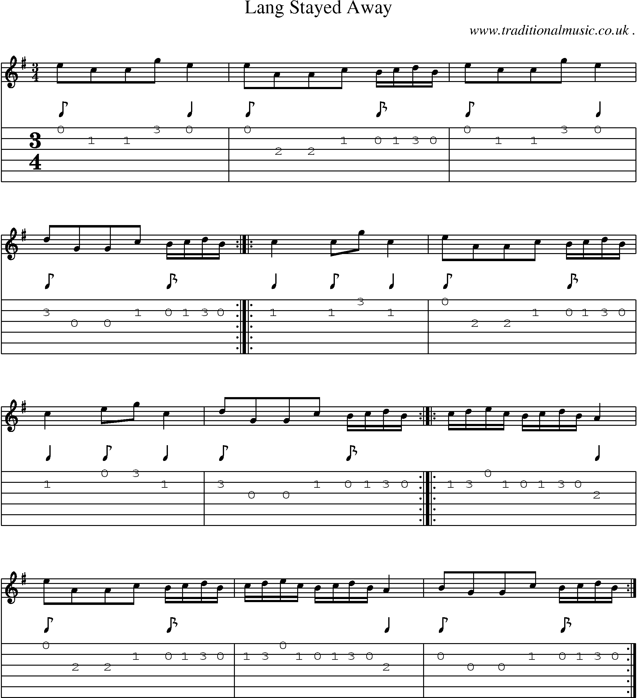Sheet-Music and Guitar Tabs for Lang Stayed Away