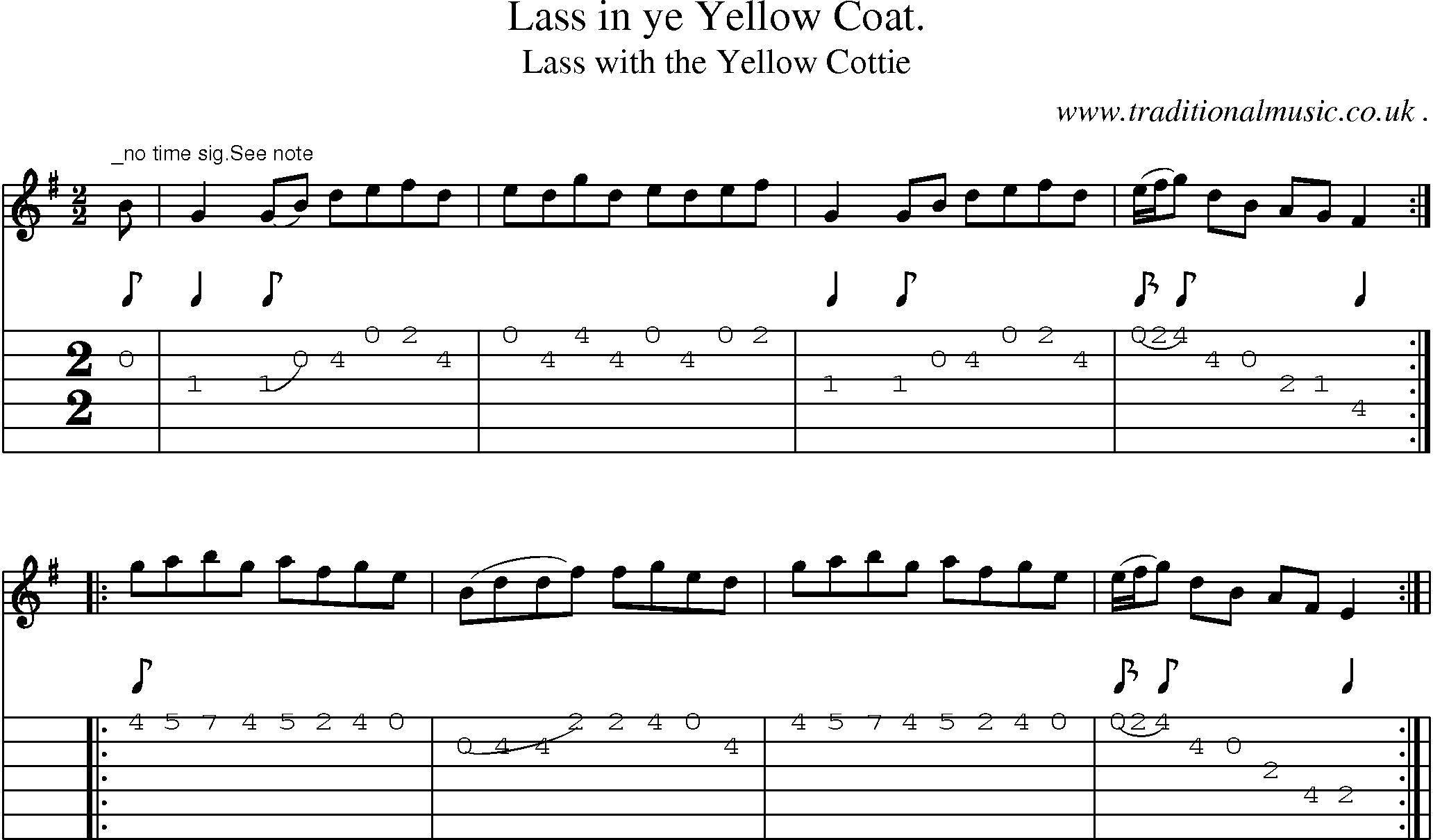 Sheet-Music and Guitar Tabs for Lass In Ye Yellow Coat