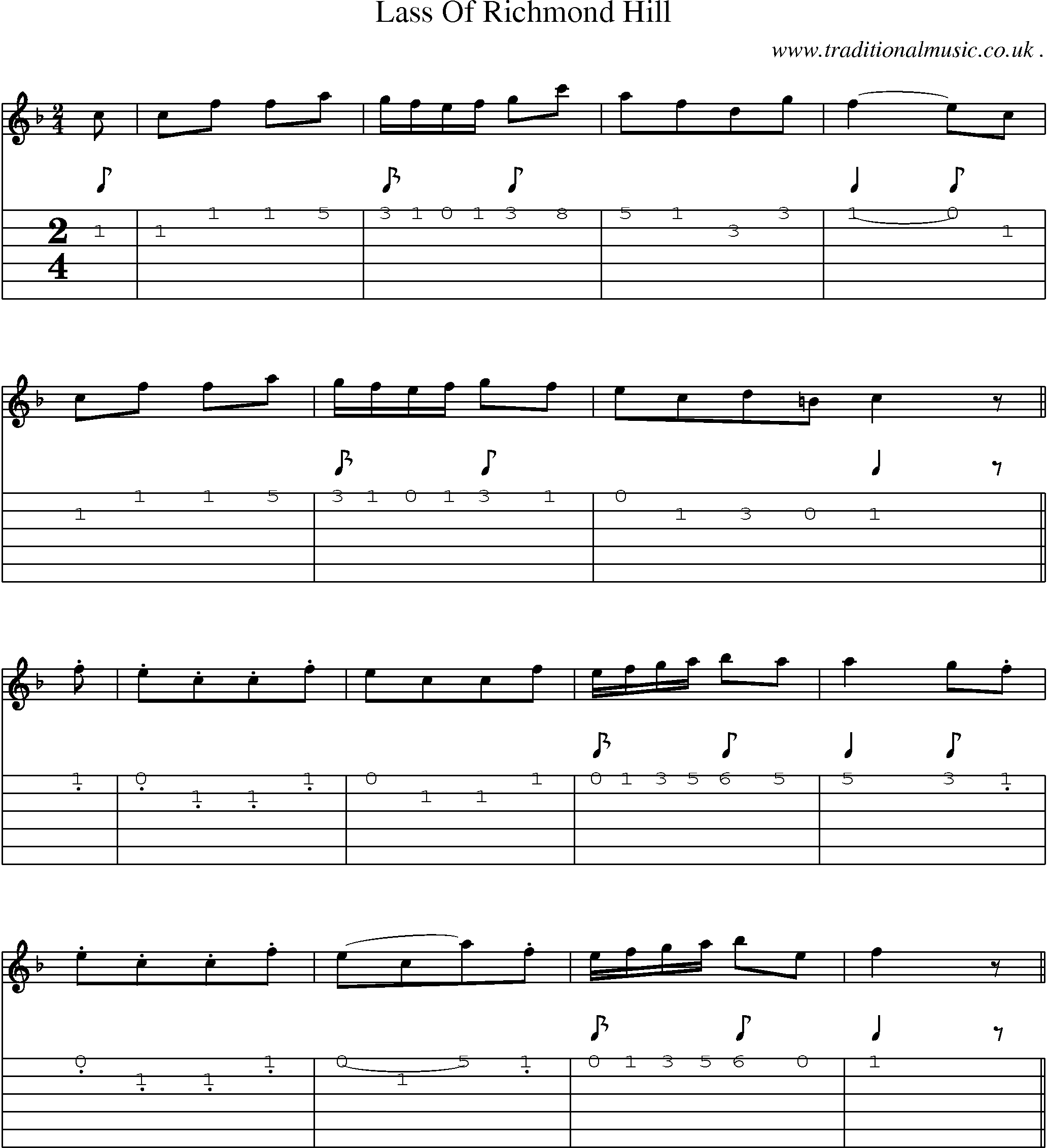 Sheet-Music and Guitar Tabs for Lass Of Richmond Hill