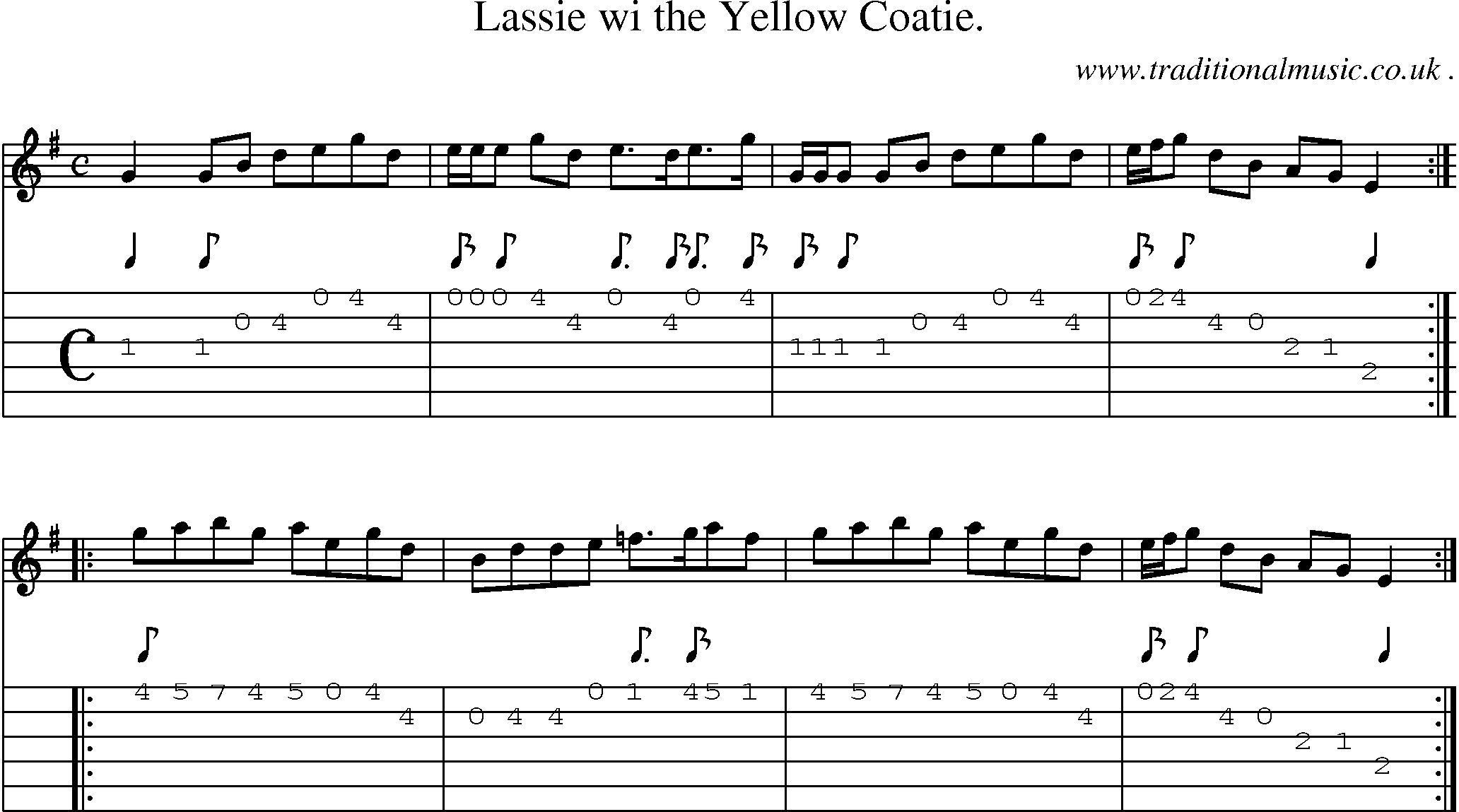 Sheet-Music and Guitar Tabs for Lassie Wi The Yellow Coatie