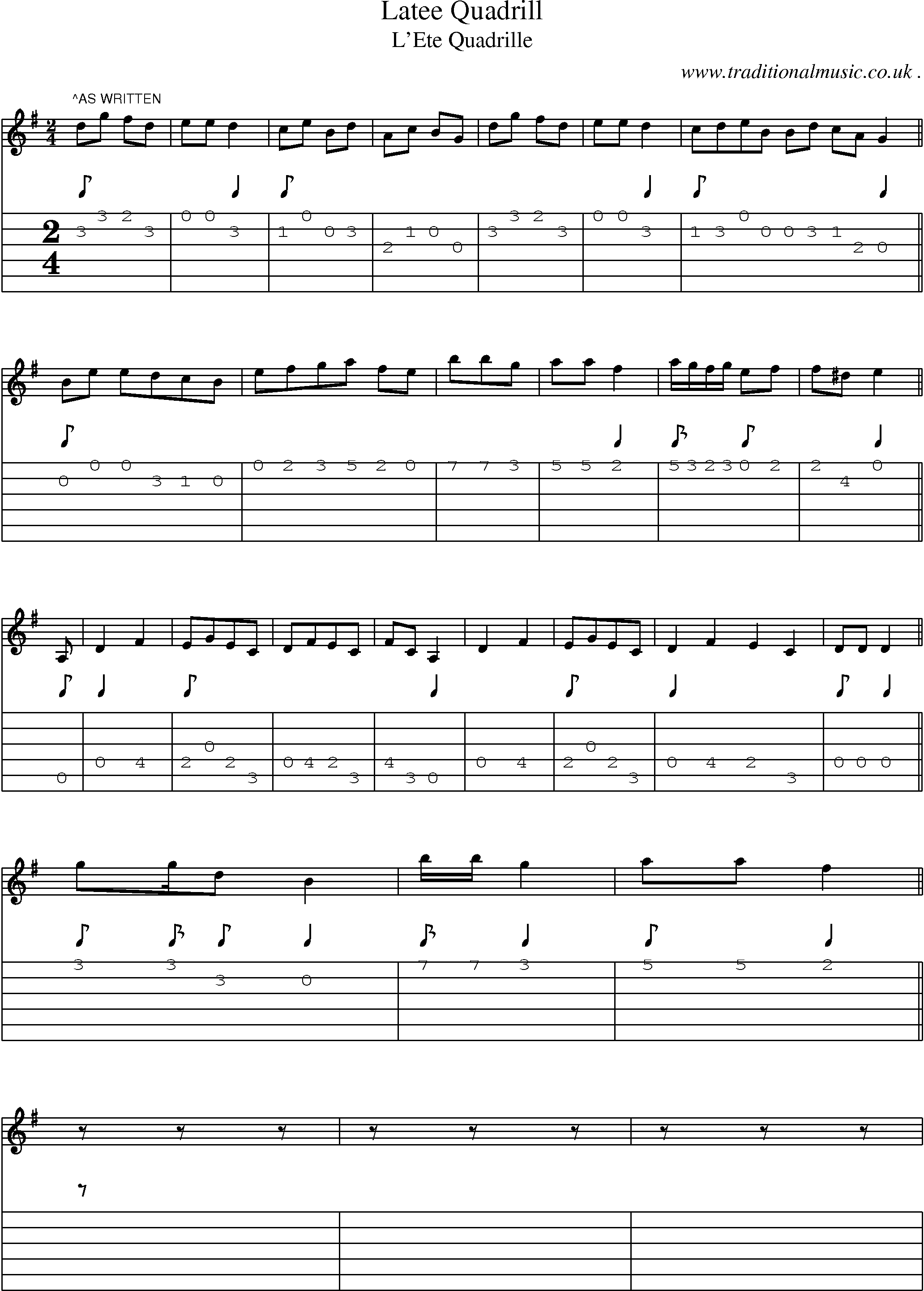 Sheet-Music and Guitar Tabs for Latee Quadrill
