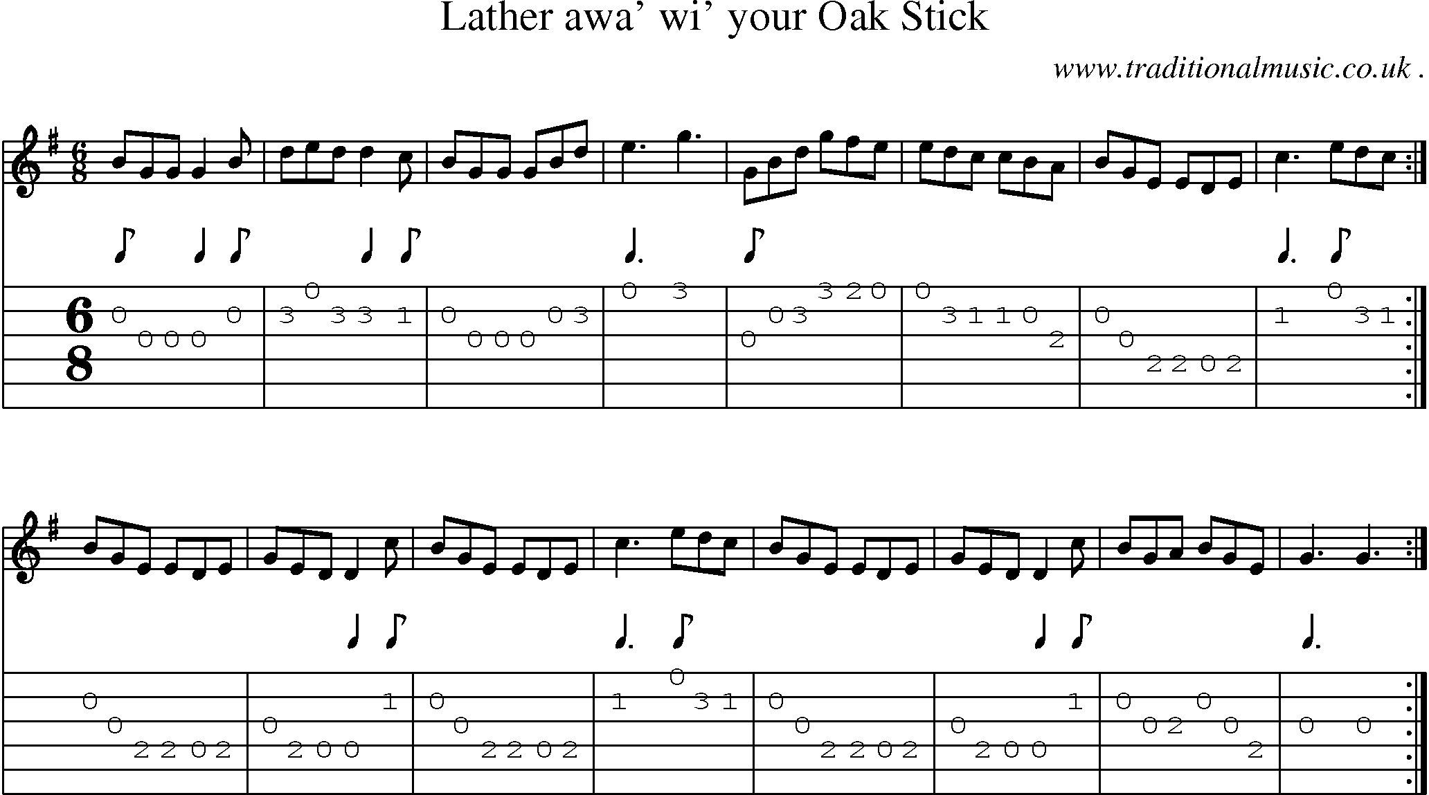 Sheet-Music and Guitar Tabs for Lather Awa Wi Your Oak Stick