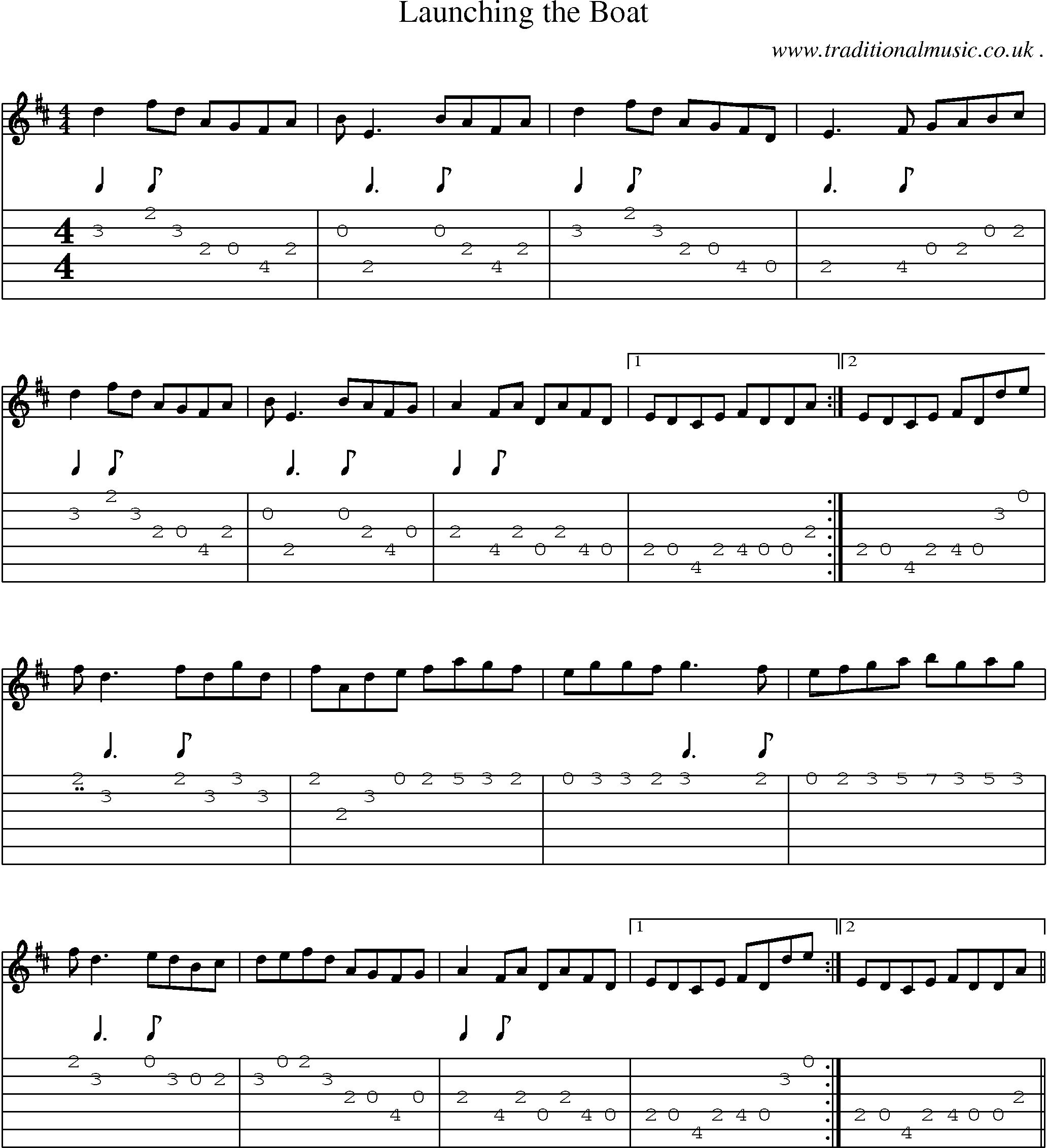 Sheet-Music and Guitar Tabs for Launching The Boat