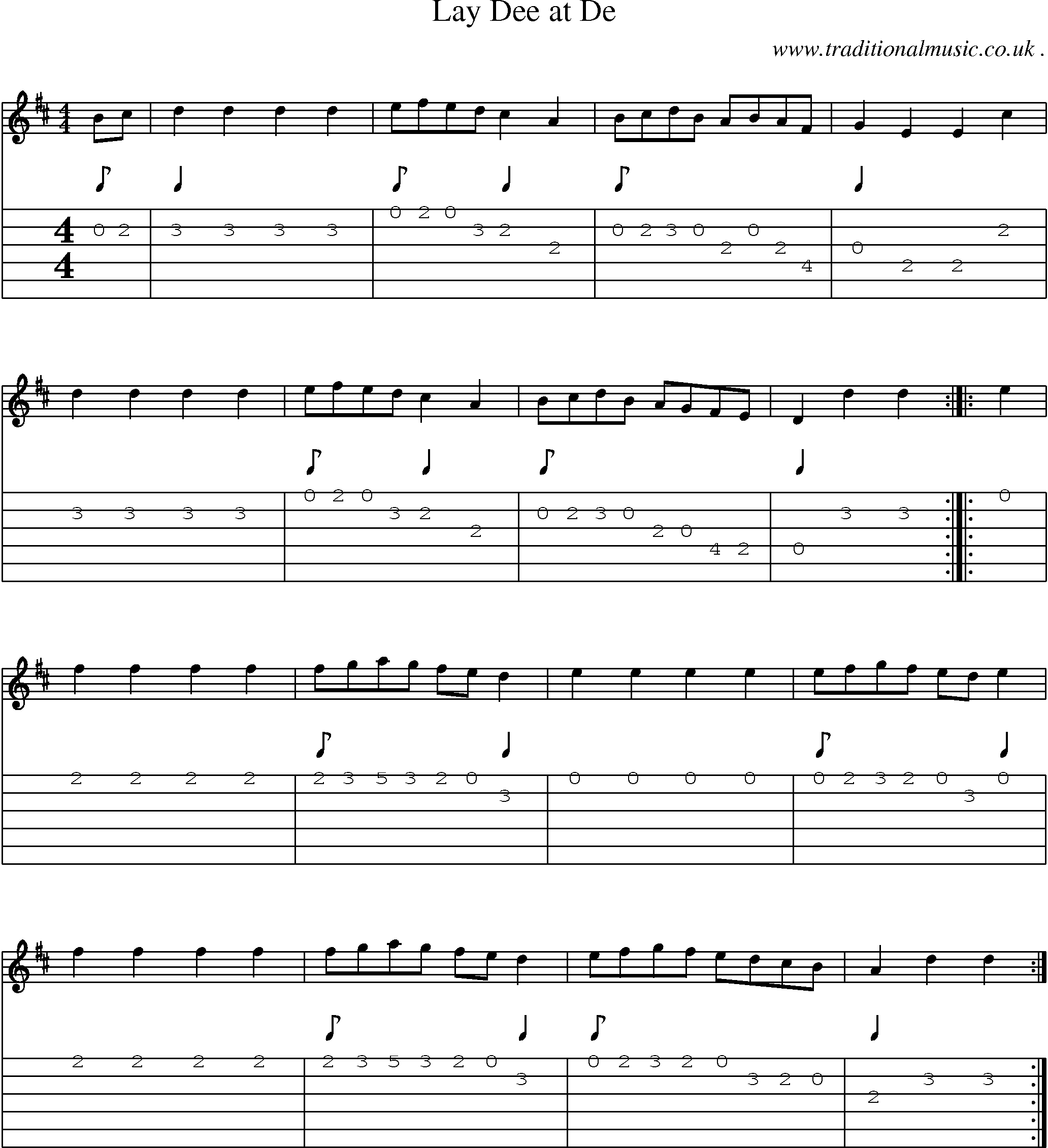 Sheet-Music and Guitar Tabs for Lay Dee At De