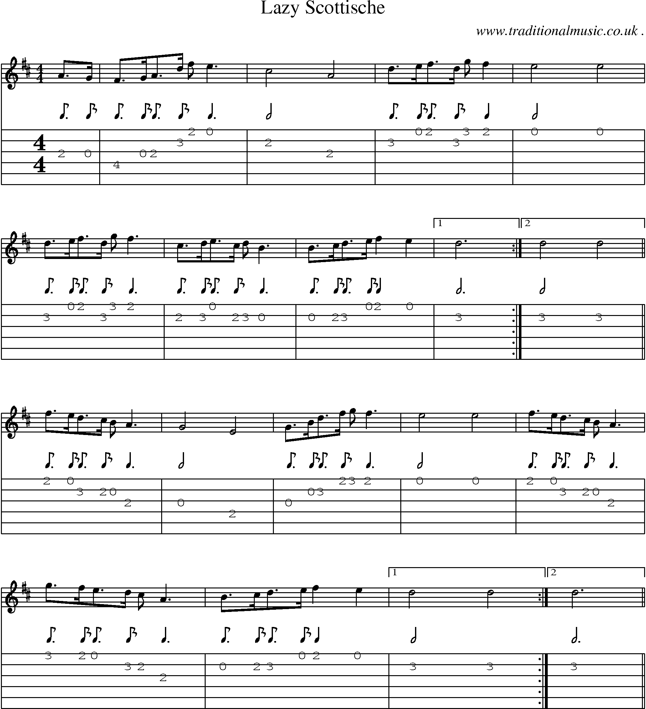 Sheet-Music and Guitar Tabs for Lazy Scottische