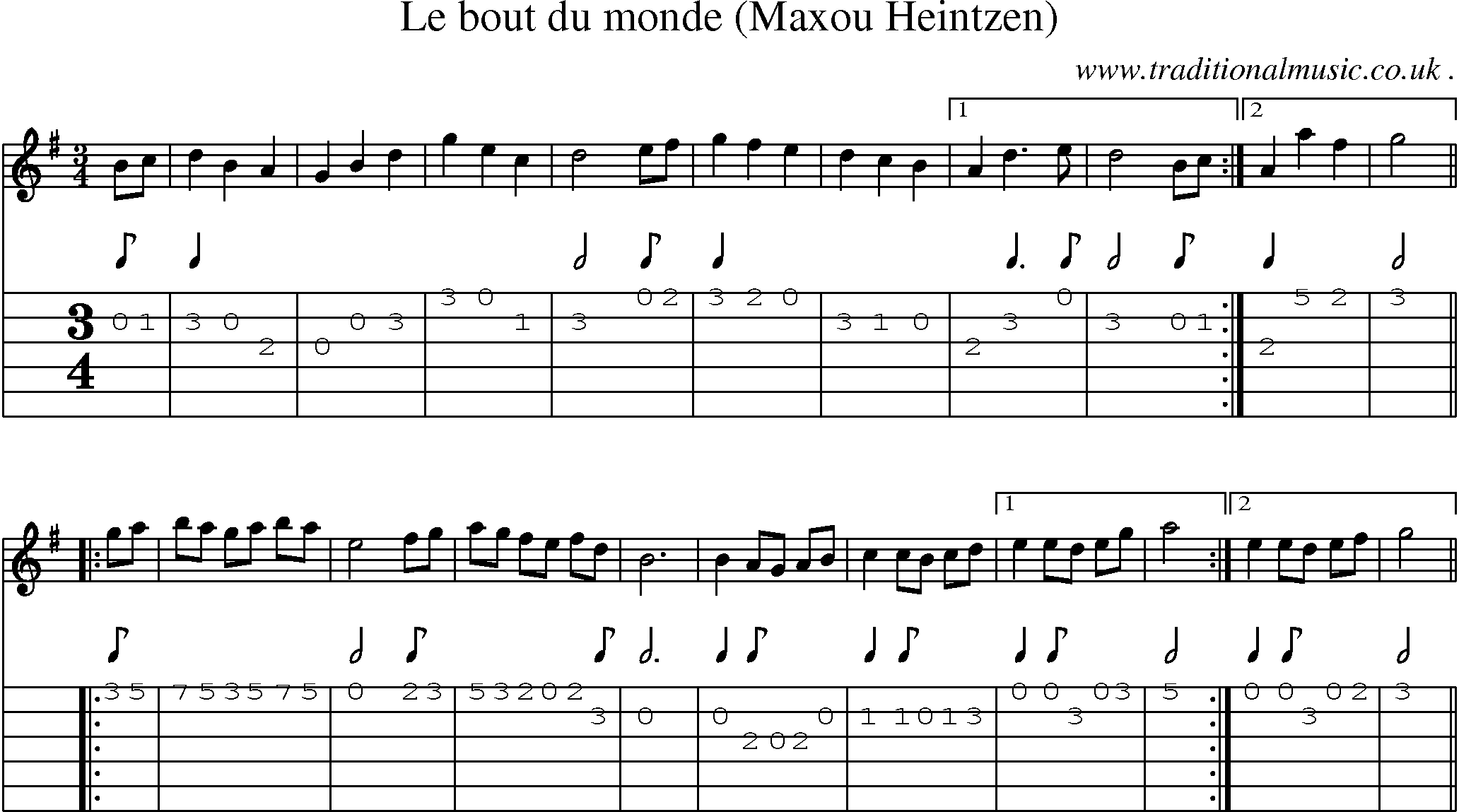Sheet-Music and Guitar Tabs for Le Bout Du Monde (maxou Heintzen)