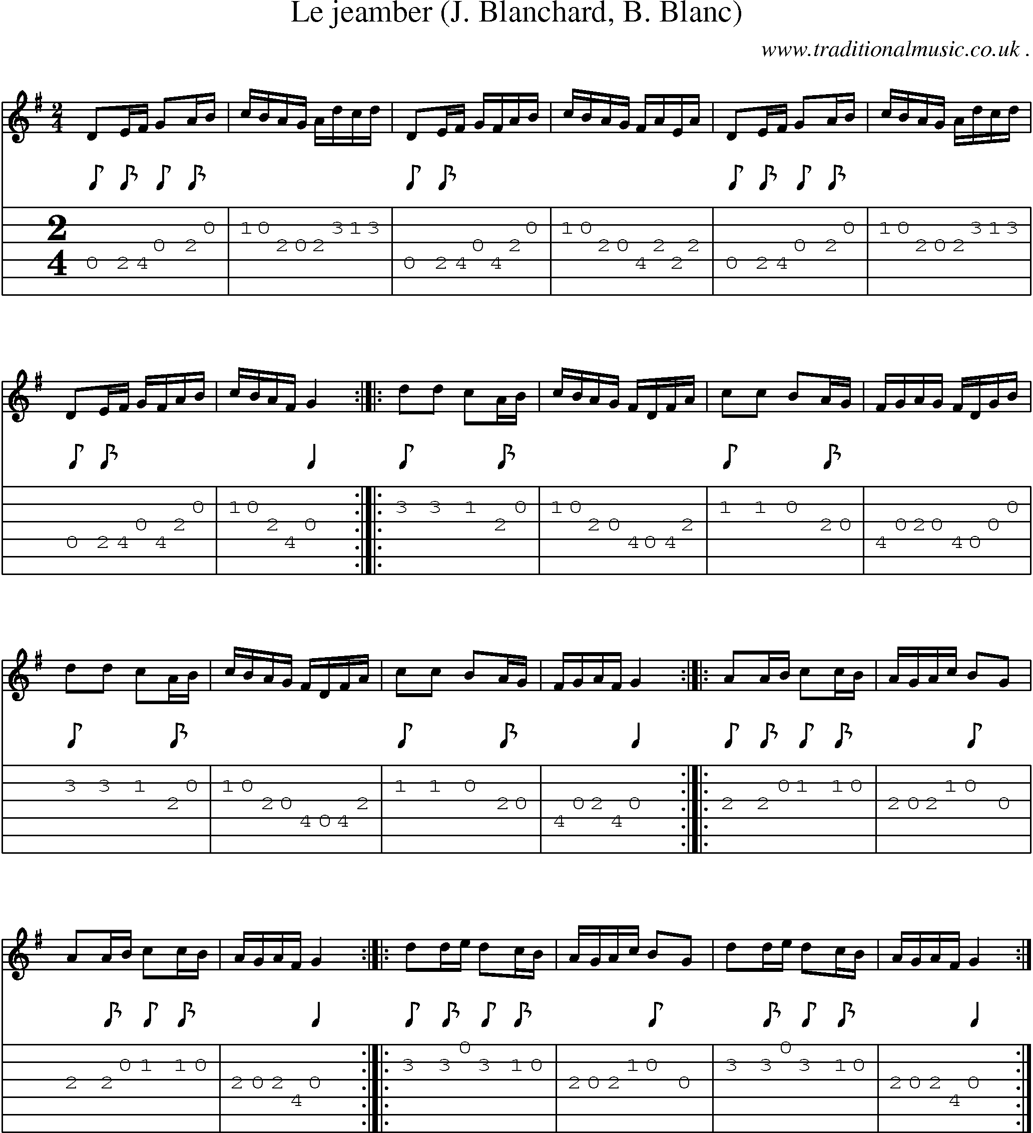 Sheet-Music and Guitar Tabs for Le Jeamber (j Blanchard B Blanc)