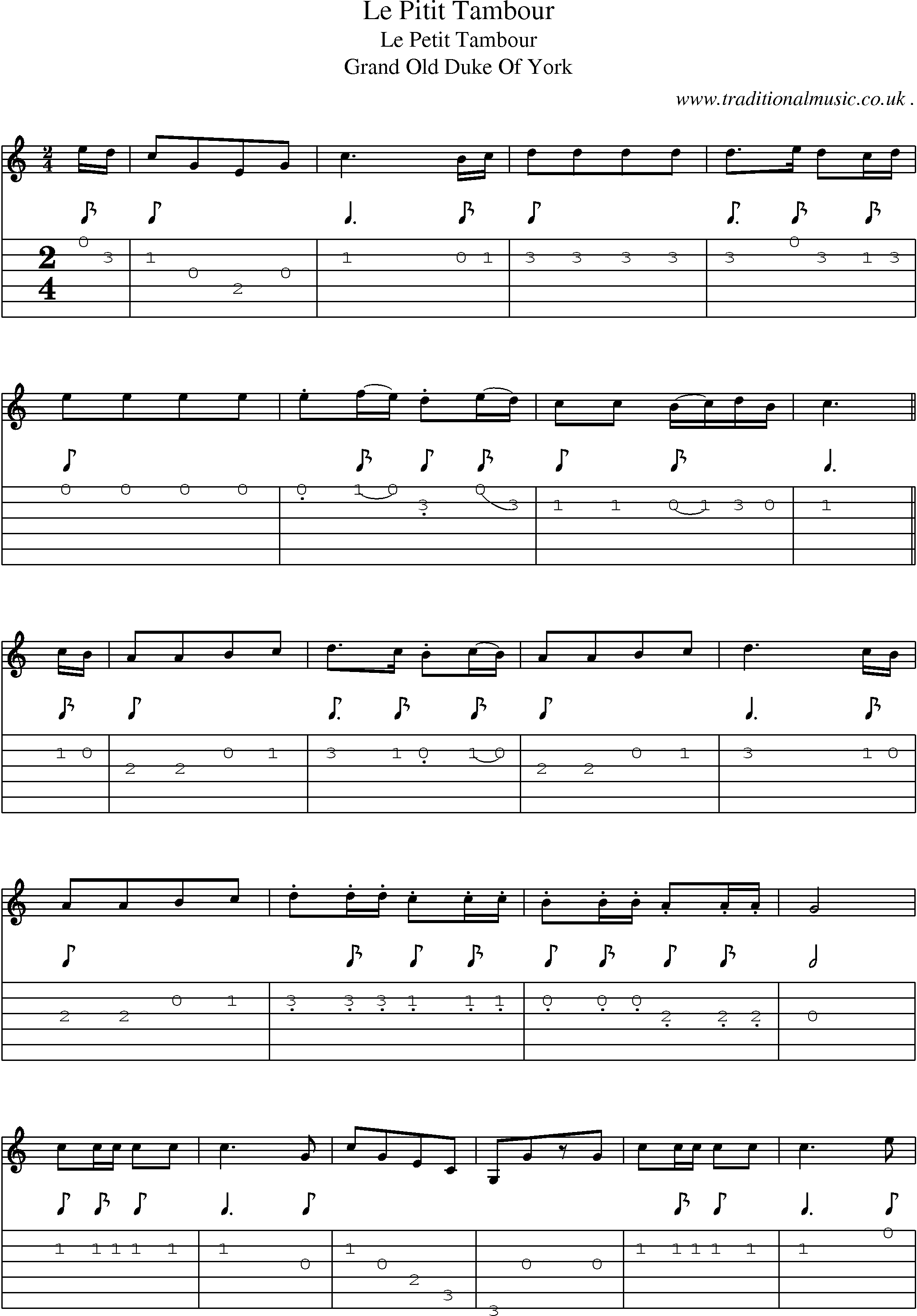 Sheet-Music and Guitar Tabs for Le Pitit Tambour