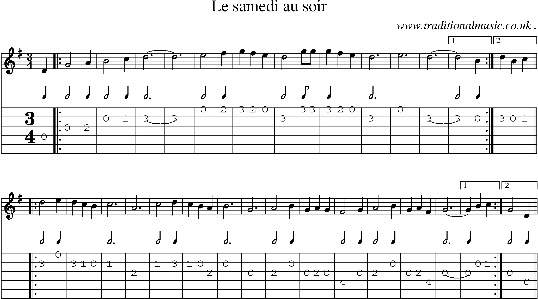 Sheet-Music and Guitar Tabs for Le Samedi Au Soir