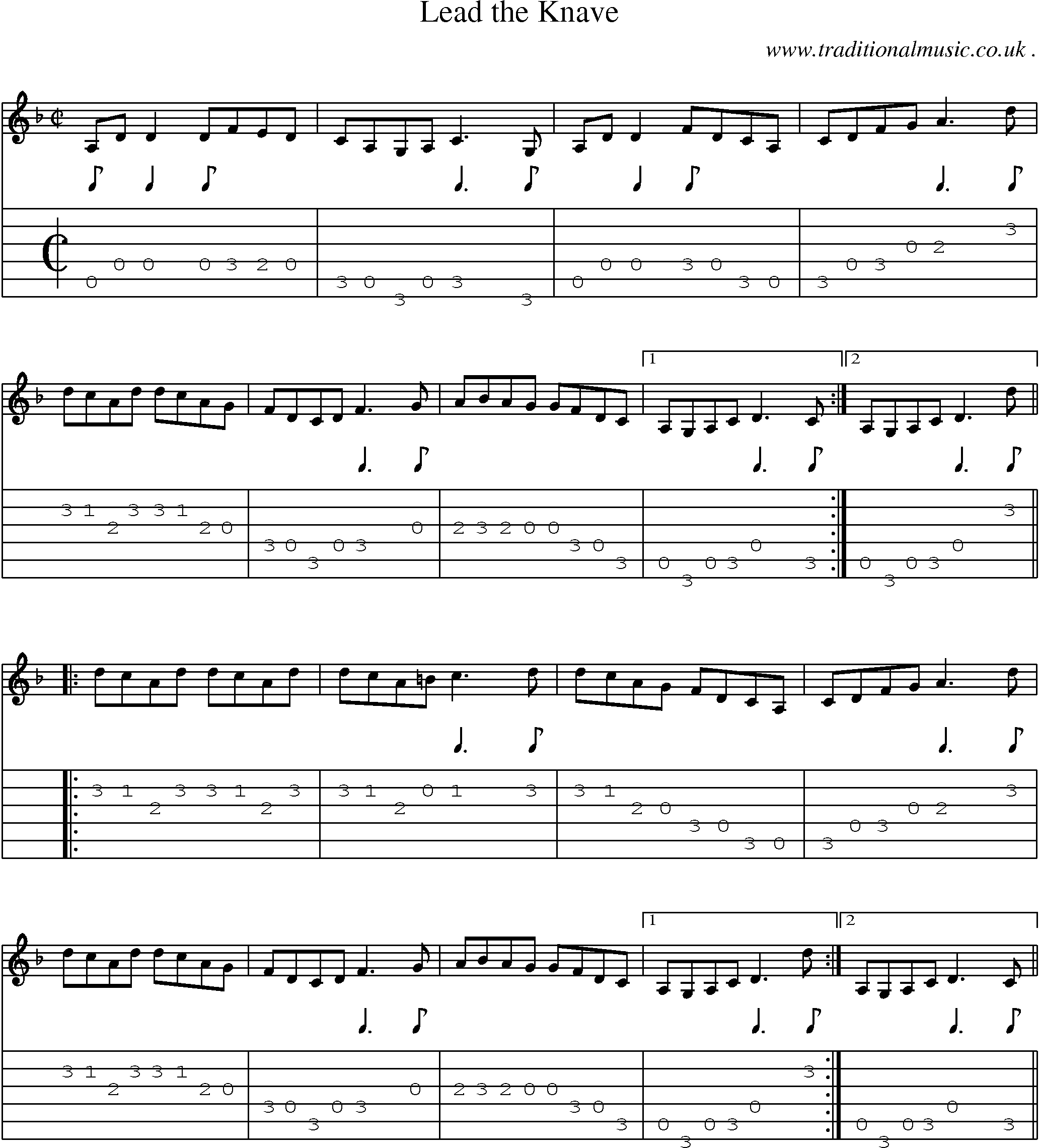 Sheet-Music and Guitar Tabs for Lead The Knave
