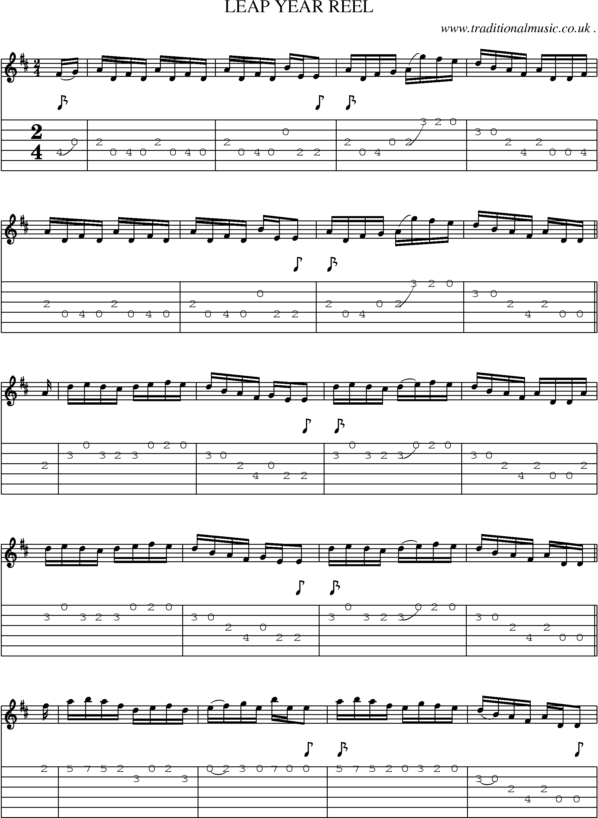 Sheet-Music and Guitar Tabs for Leap Year Reel