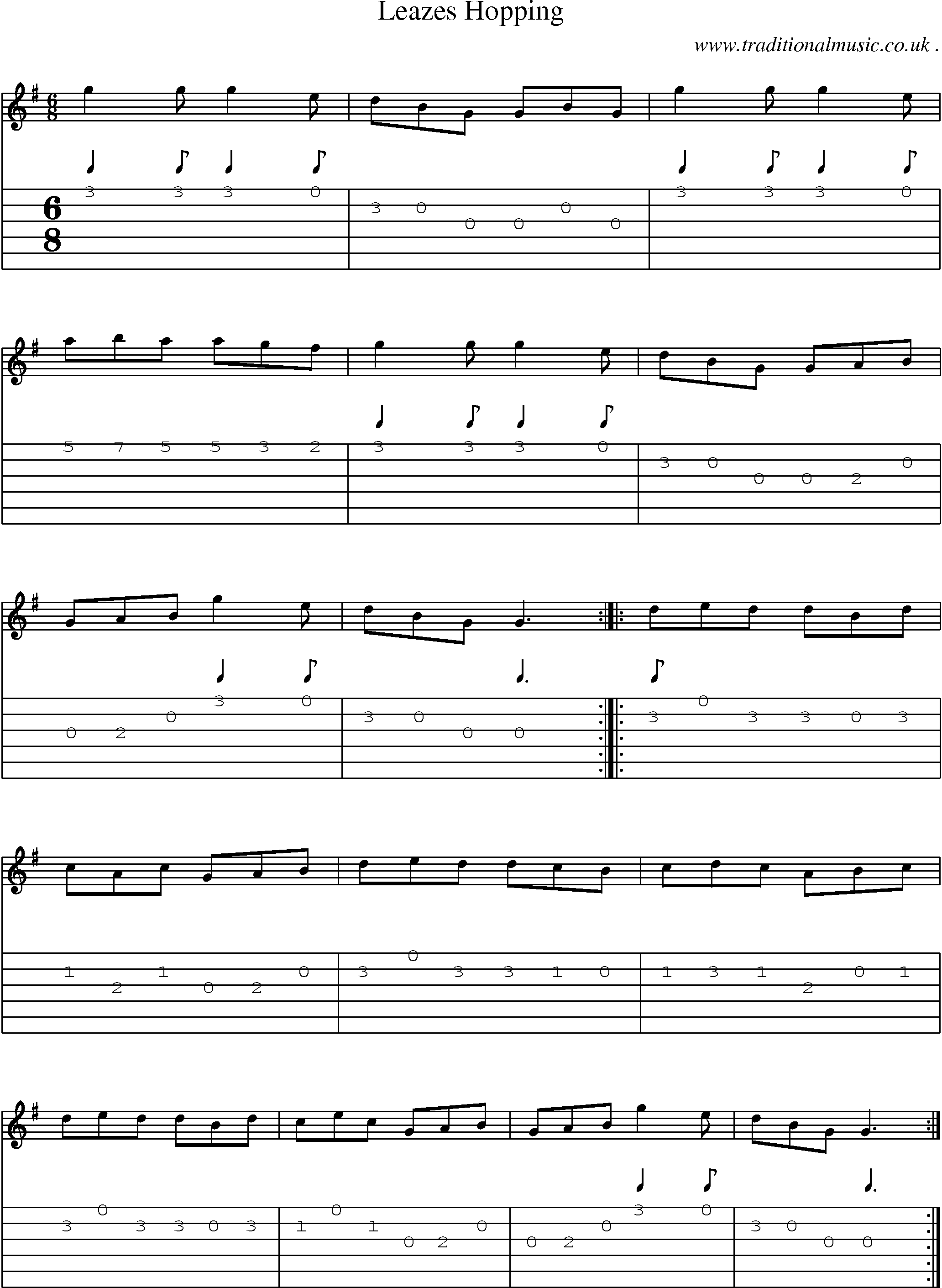 Sheet-Music and Guitar Tabs for Leazes Hopping