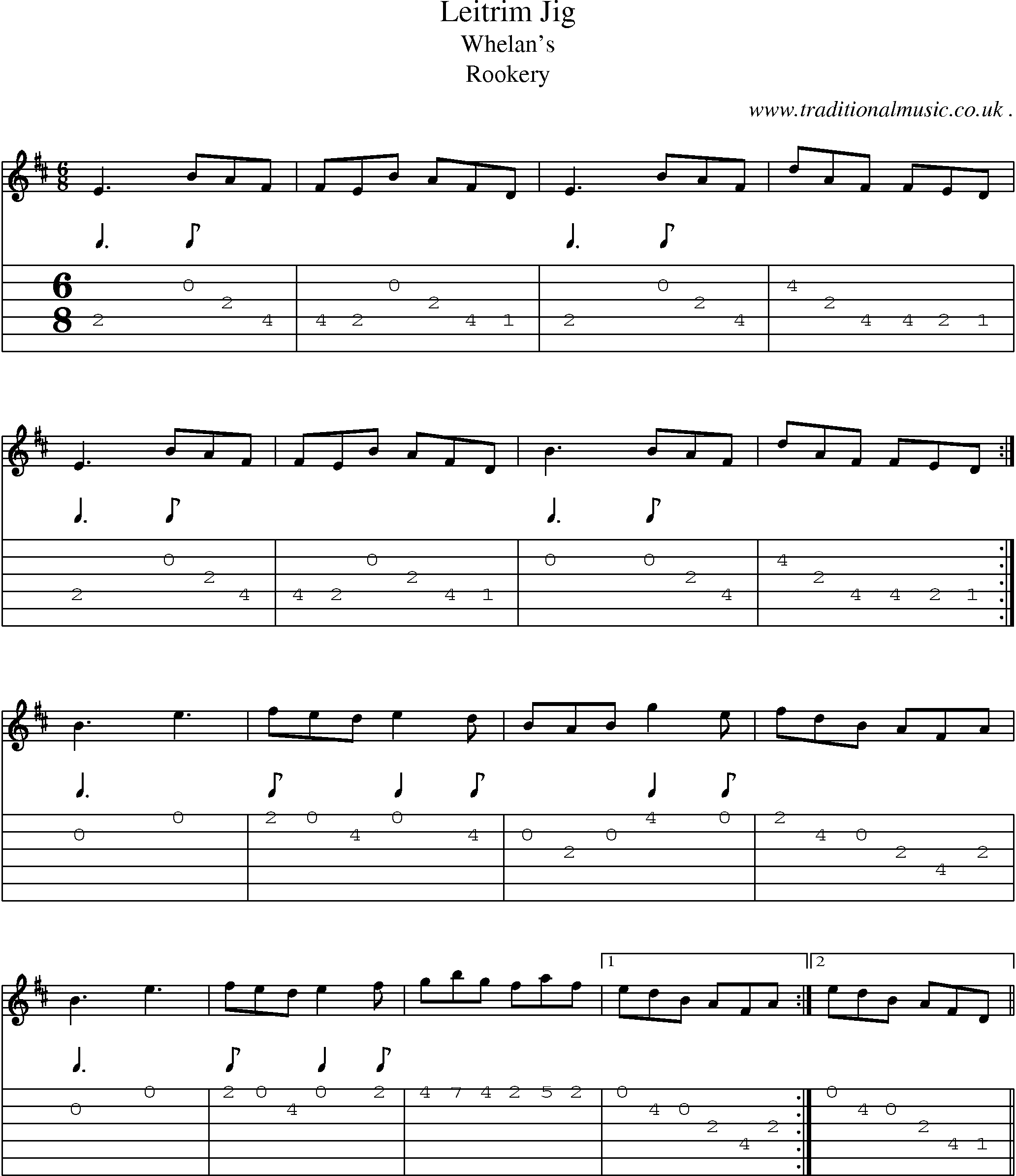 Sheet-Music and Guitar Tabs for Leitrim Jig