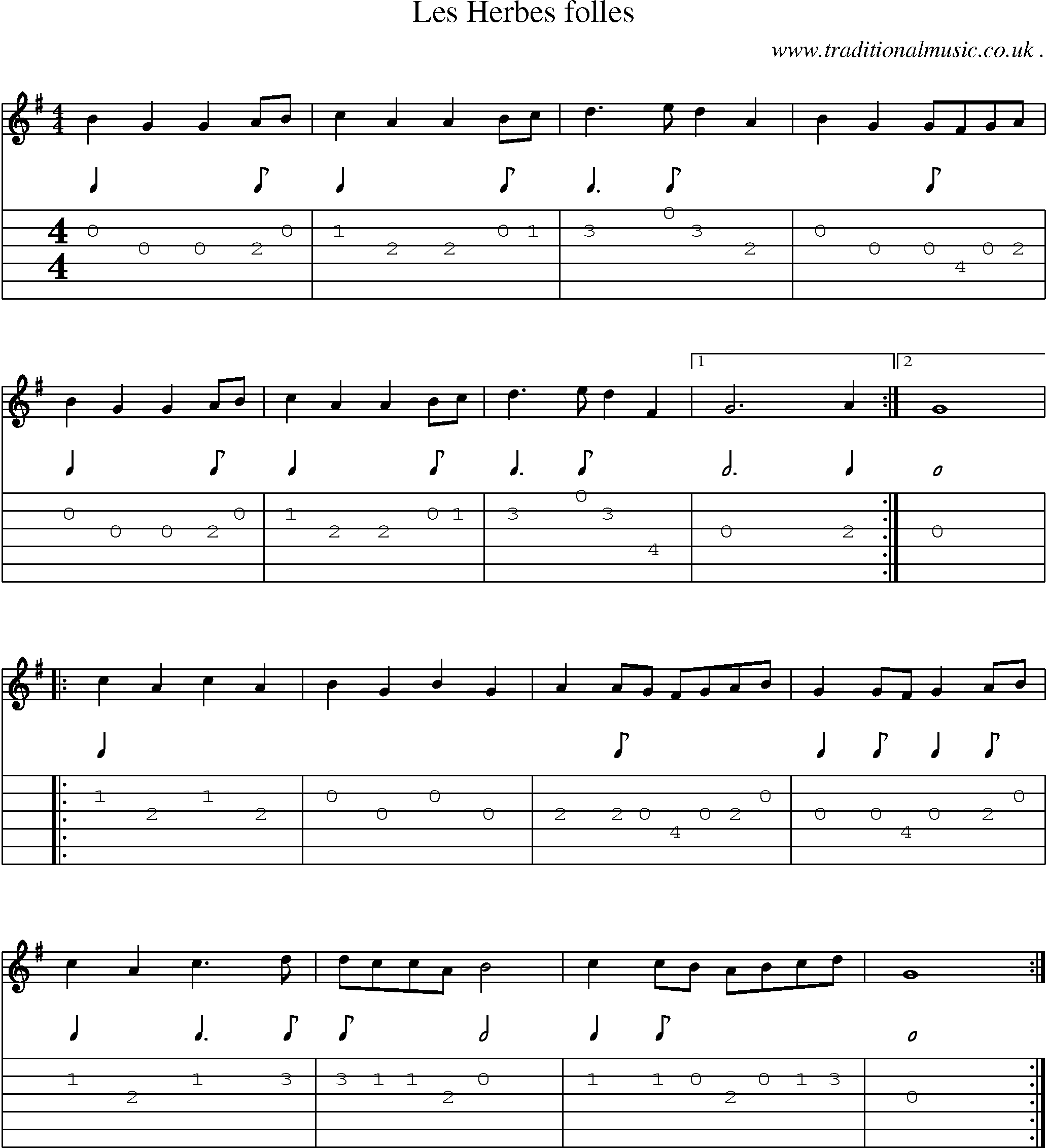 Sheet-Music and Guitar Tabs for Les Herbes Folles