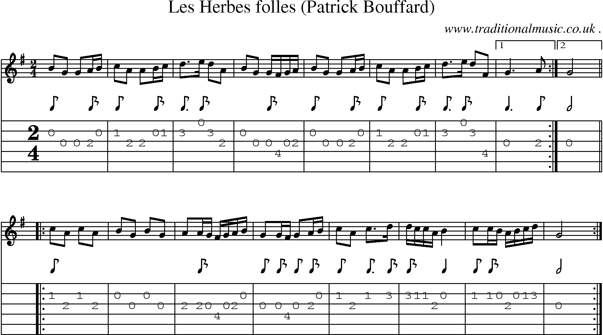Sheet-Music and Guitar Tabs for Les Herbes Folles (patrick Bouffard)
