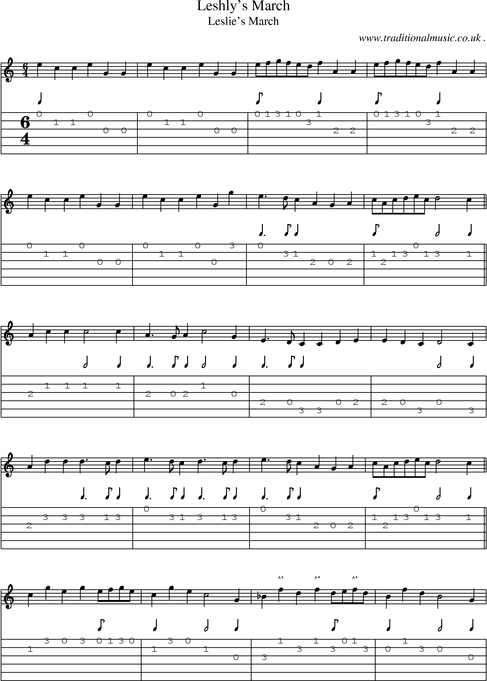 Sheet-Music and Guitar Tabs for Leshlys March