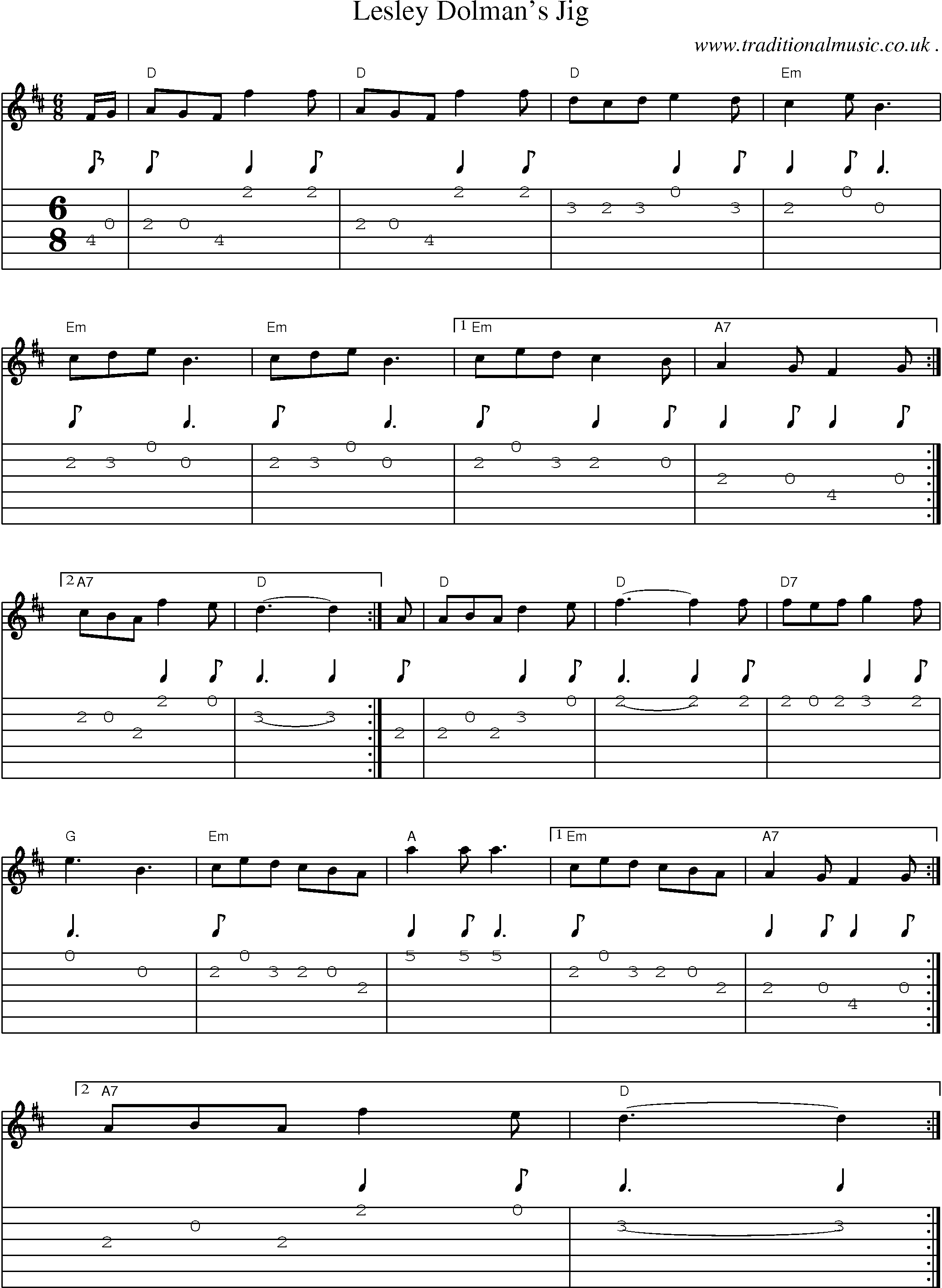 Sheet-Music and Guitar Tabs for Lesley Dolmans Jig