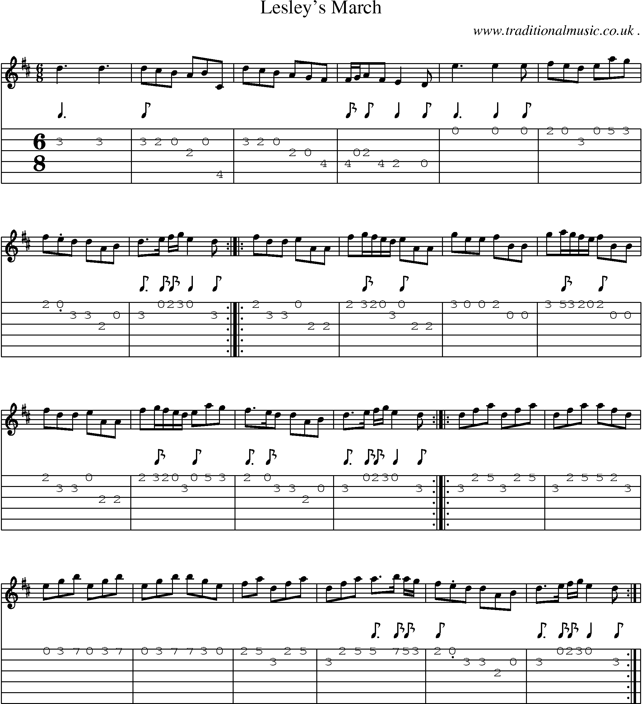 Sheet-Music and Guitar Tabs for Lesleys March