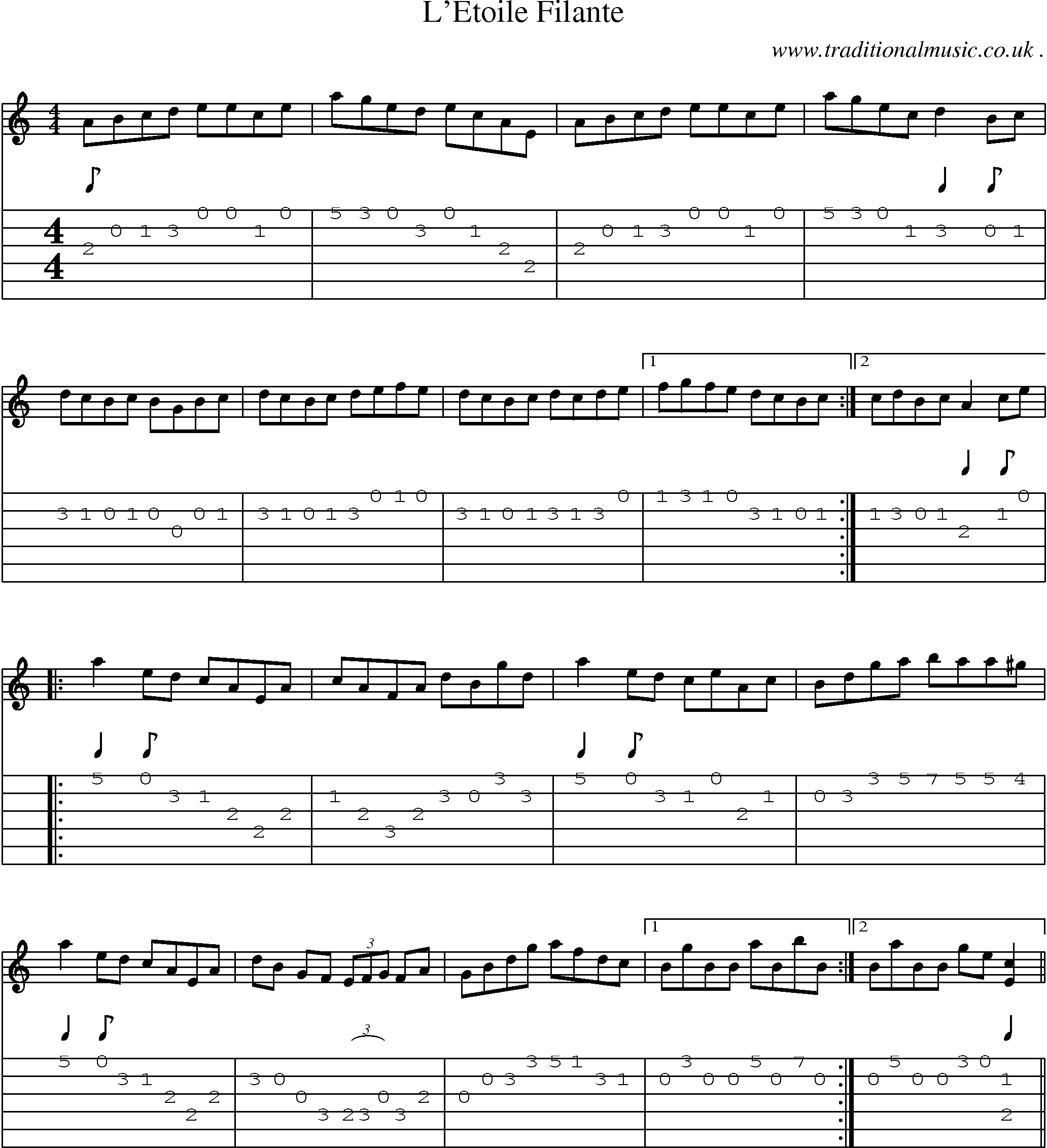 Sheet-Music and Guitar Tabs for Letoile Filante