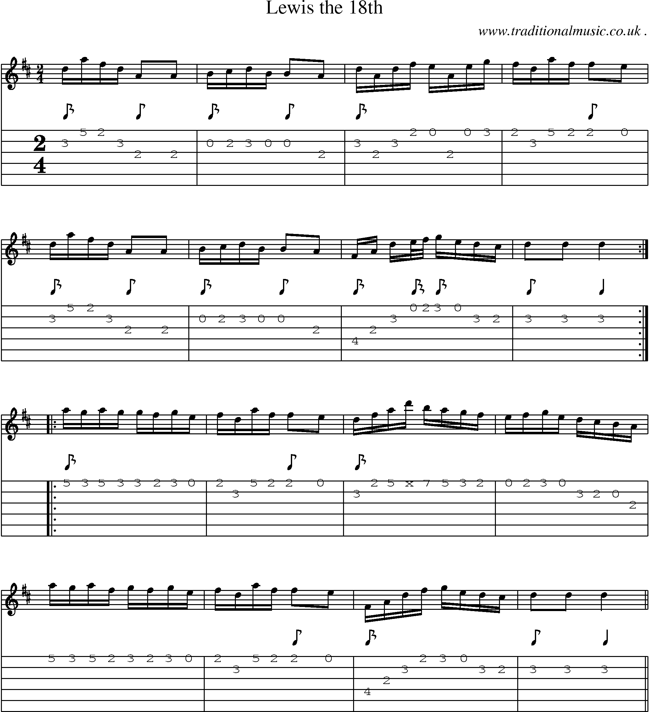 Sheet-Music and Guitar Tabs for Lewis The 18th