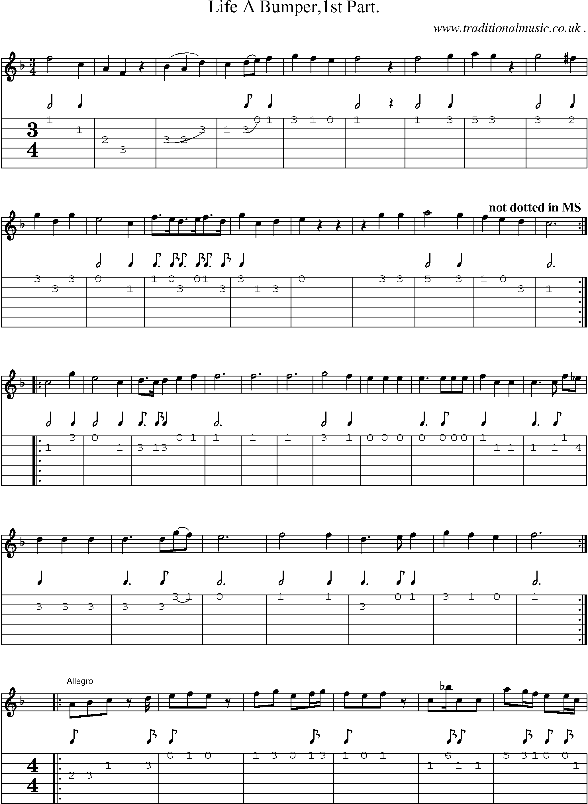 Sheet-Music and Guitar Tabs for Life A Bumper1st Part