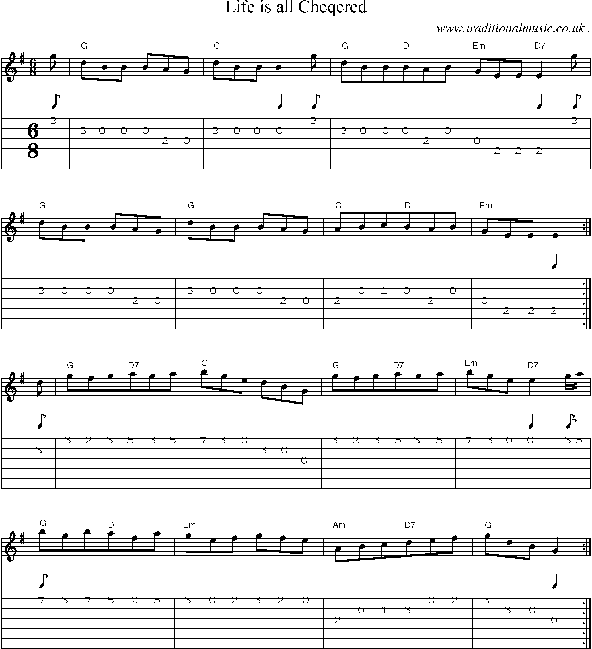 Sheet-Music and Guitar Tabs for Life Is All Cheqered